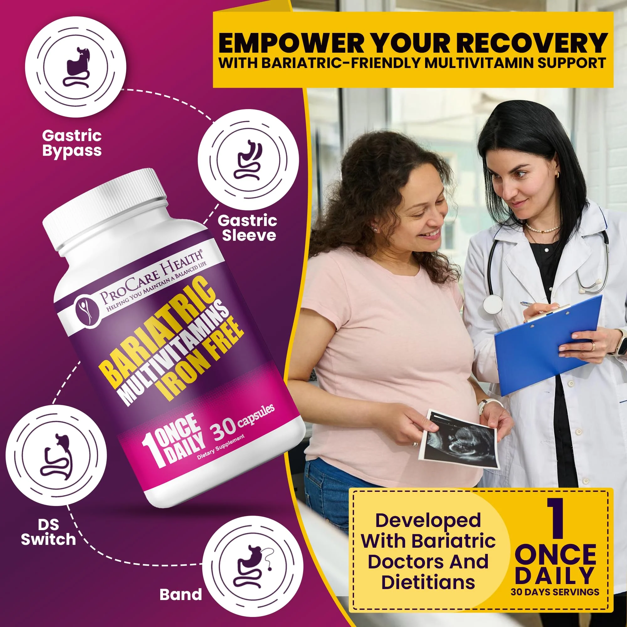 Procare Health Bariatric Multivitamin with Iron Free (30 Fast Dissolving Veggie Capsule) - Bariatric Vitamins for Gastric Sleeve & Gastric Bypass, Bariatric Multivitamin Without Iron (1 Month Supply)* - Image 8