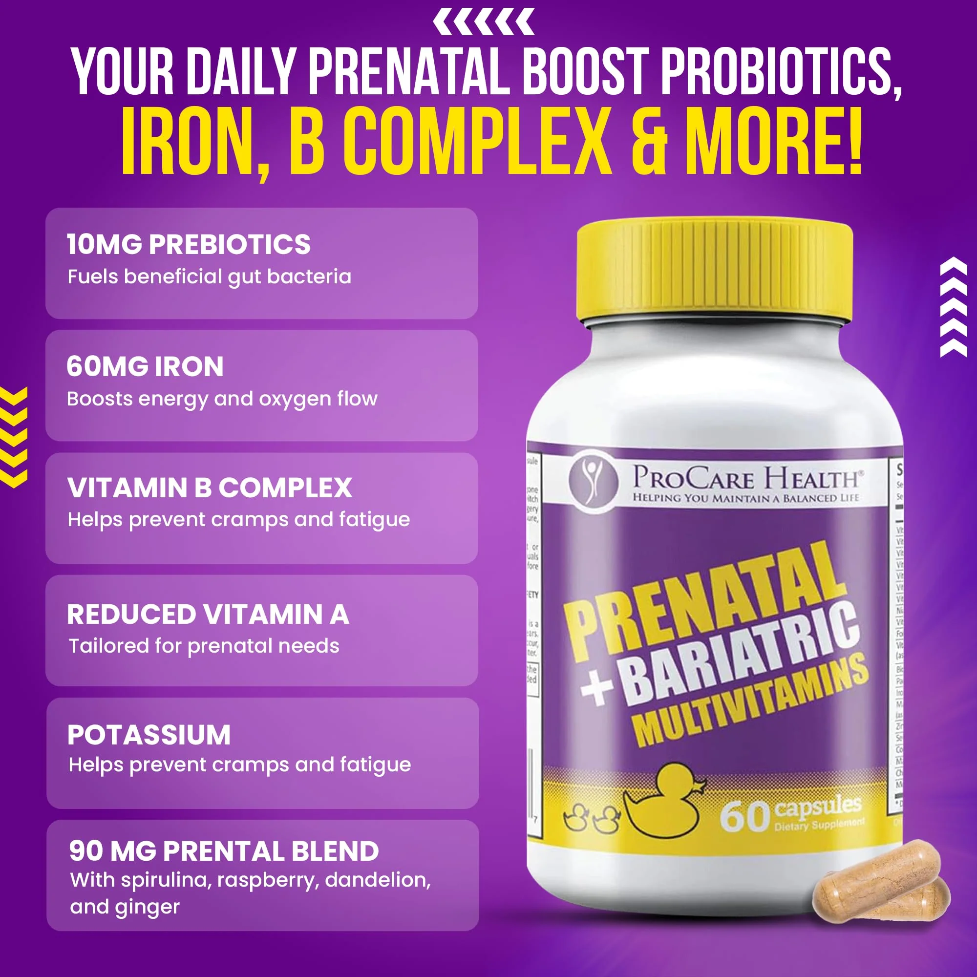 ProCare Health Prenatal Bariatric Multivitamin with Iron (60 Easy to Swallow Capsules) – for Women, Bariatric Vitamins for Gastric Bypass & Gastric Sleeve (1 Month Supply) - Image 3