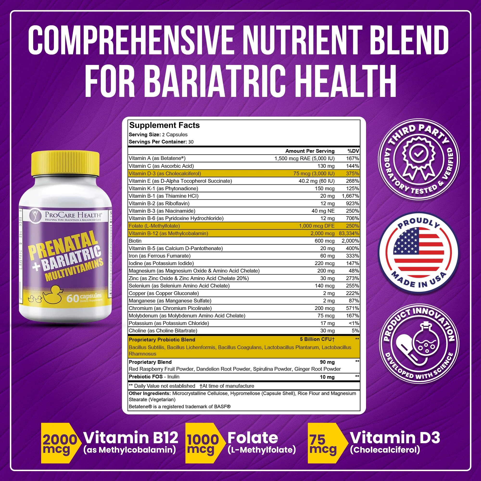 ProCare Health Prenatal Bariatric Multivitamin with Iron (60 Easy to Swallow Capsules) – for Women, Bariatric Vitamins for Gastric Bypass & Gastric Sleeve (1 Month Supply) - Image 7
