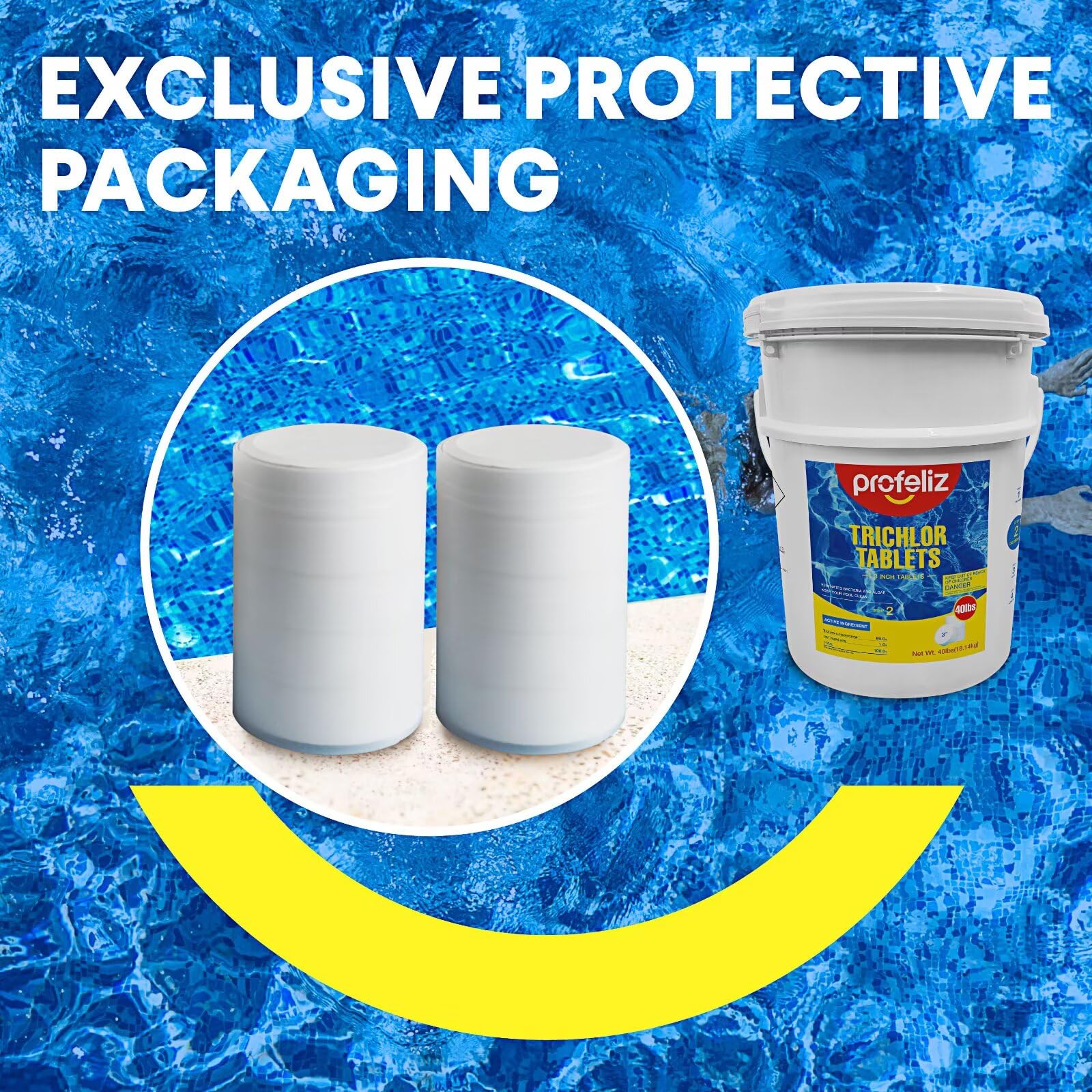 PROFELIZ 2-Pack Chlorine Tablets 3 Inch for Swimming Pools, Kills Bacteria and Stops Algae, Slow Dissolving,Exclusive Protective Packaging,Pool Chlorine Tablets,2X 40 lbs Bucket,Total of 80lbs - Image 5
