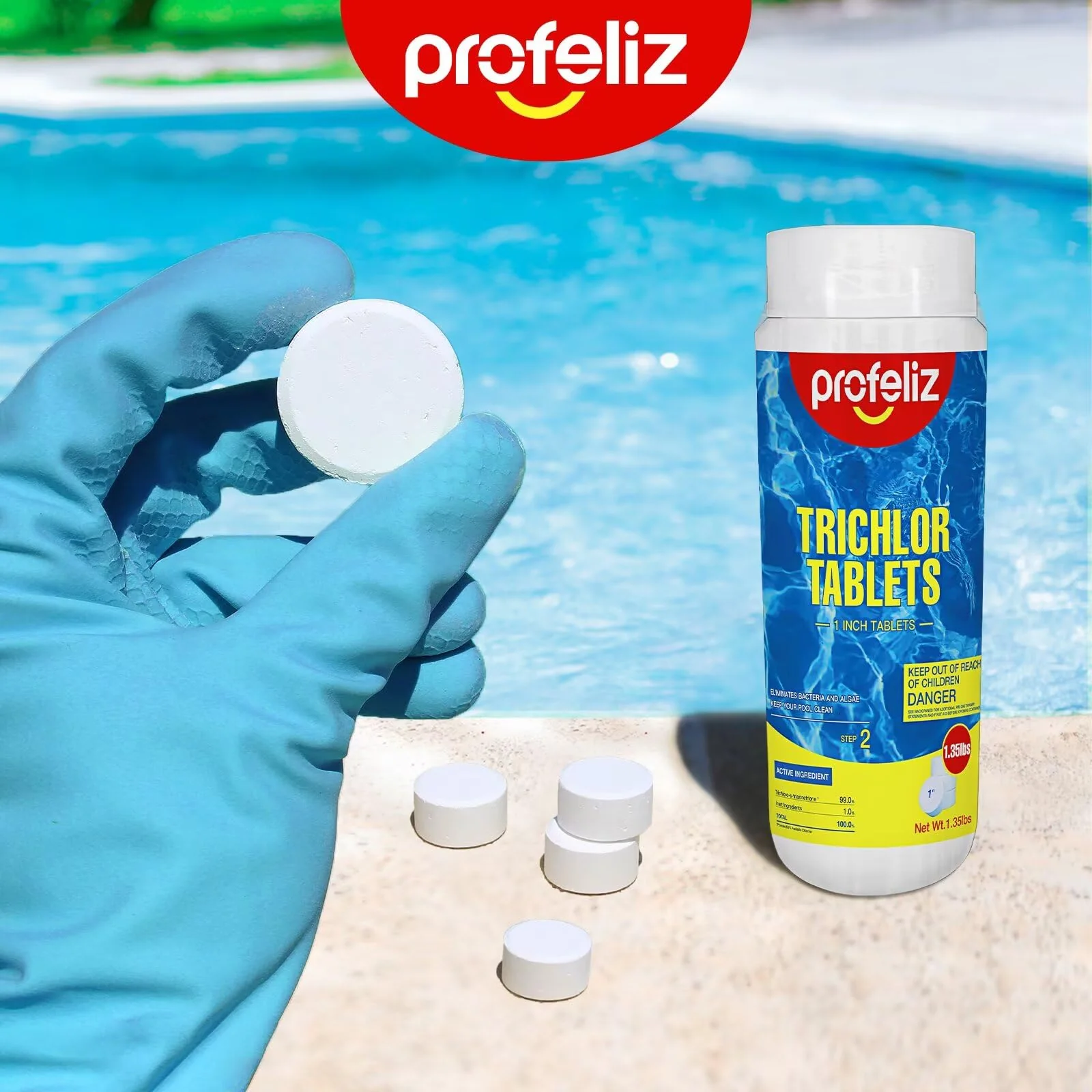 PROFELIZ Stabilized Chlorine Tablets 1 Inch for Swimming Pools,Hot Tub & Spa,Kills Bacteria and Stops Algae,Slow Dissolving,Perfect for Small Pools,1.35 lb - Image 8