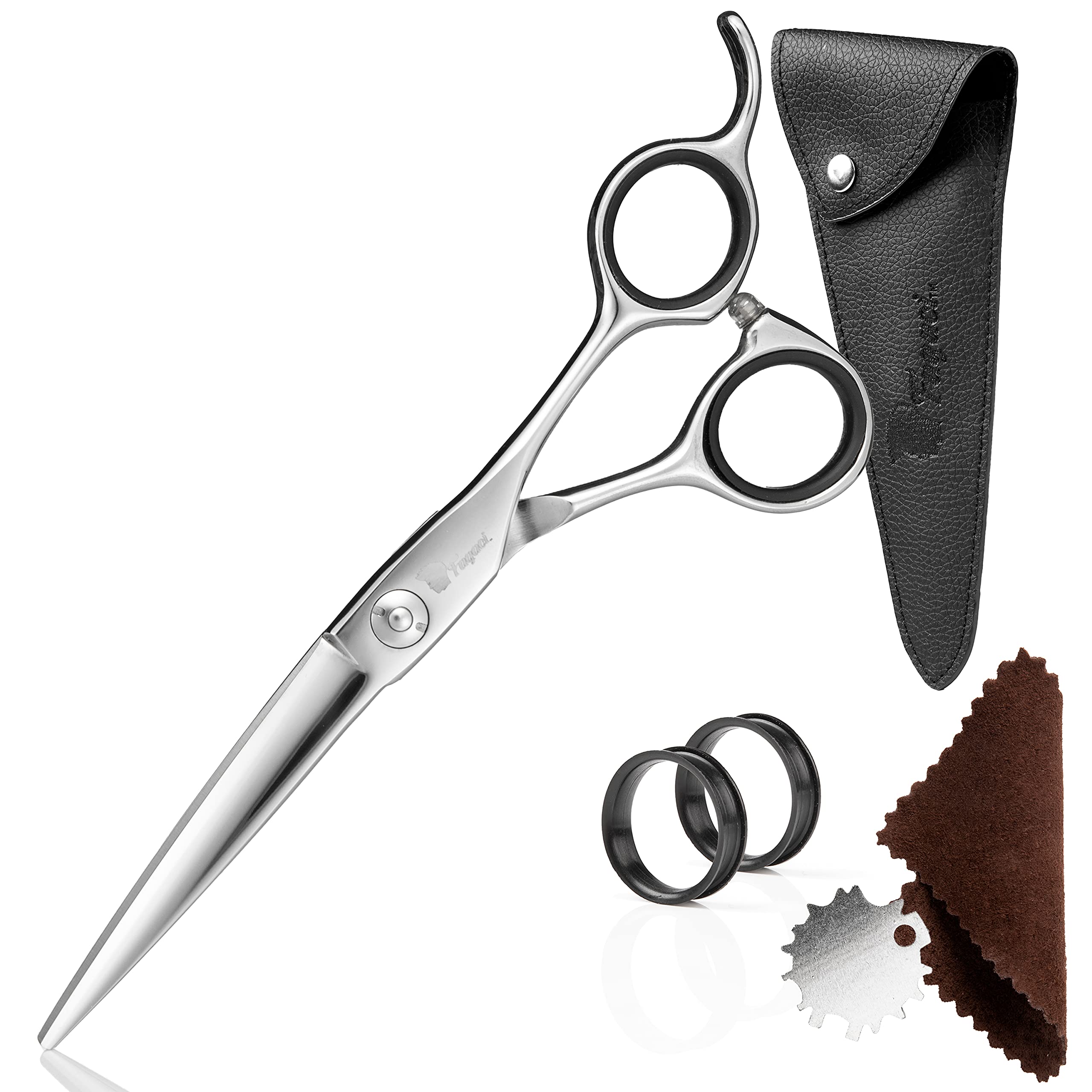 Professional Hair Scissors 6 Inch Off Set with Extremely Sharp Blades, 440C Steel Hair Cutting Scissors, Durable, Smooth Motion & Fine Cut, Barber Scissors with Elegant Sheath, Cleaning Leather & Key - Image 2