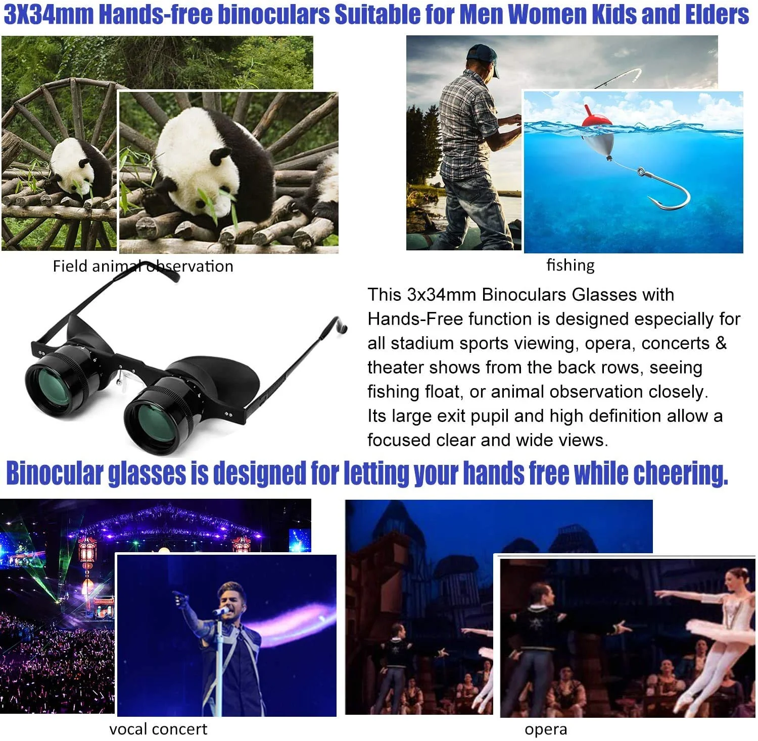 Professional Hands-Free Binocular Glasses for Fishing, Bird Watching, Sports, Concerts, Theater, Opera, TV, Sight Seeing, Hands-Free Opera Glasses for Adults Kids (Green Film Optics)-Upgraded - Image 4