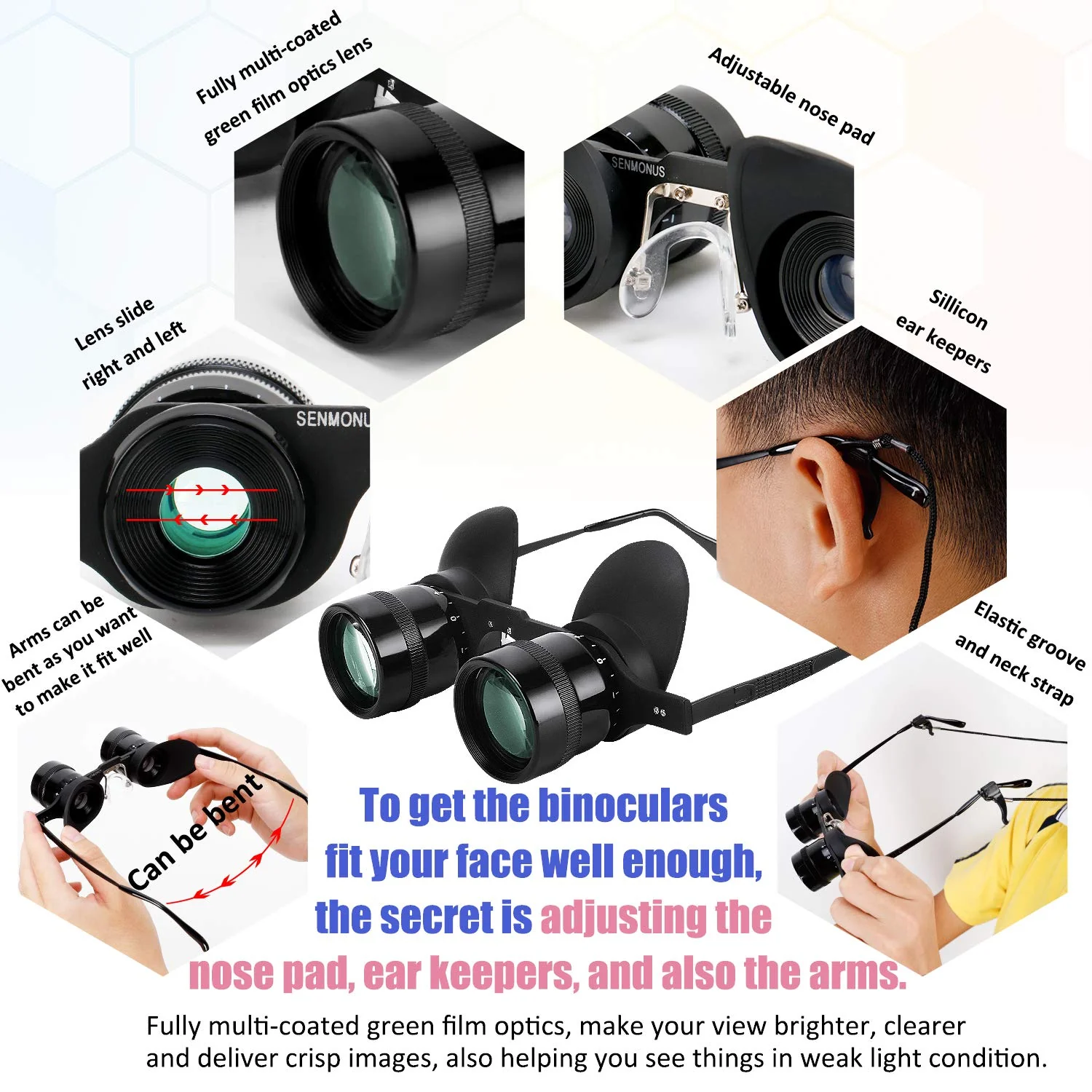 Professional Hands-Free Binocular Glasses for Fishing, Bird Watching, Sports, Concerts, Theater, Opera, TV, Sight Seeing, Hands-Free Opera Glasses for Adults Kids (Green Film Optics)-Upgraded - Image 7
