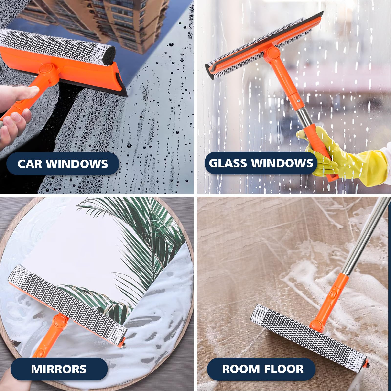 Professional Window Squeegee,2 in 1 Squeegee Window Cleaner with Long Stainless Steel Handle,Sponge Car Window Squeegee for Gas Station, Glass,Shower (Sponge Style) - Image 2