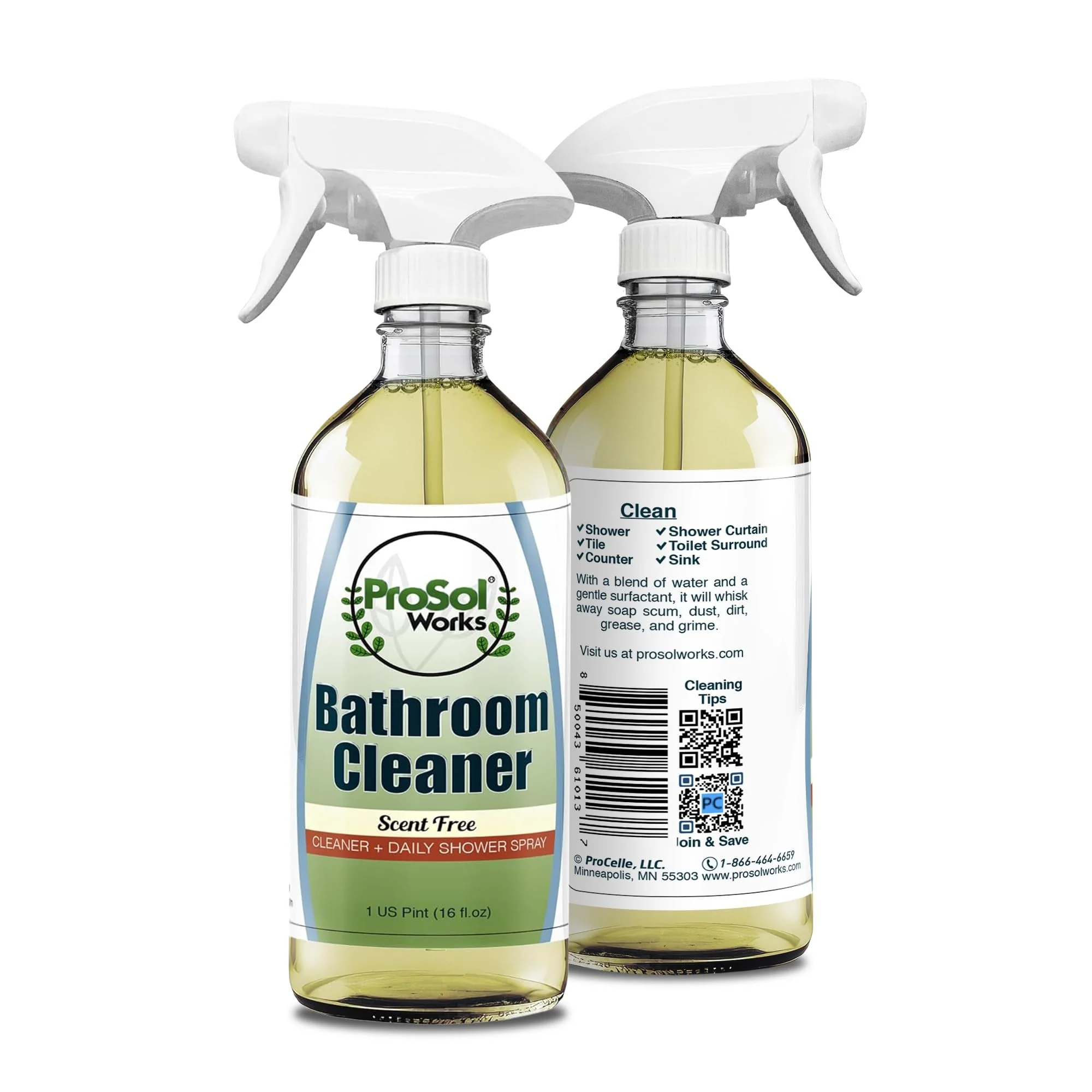 PROSOL WORKS Bathroom Cleaner 16 oz - Daily Cleaning Spray for Shower Curtain, Sink, Shower, Tile, Bathtub, & Toilet Bowl Cleaners Revealing Natural Shine & Refreshing Scent- Safe on All Surface