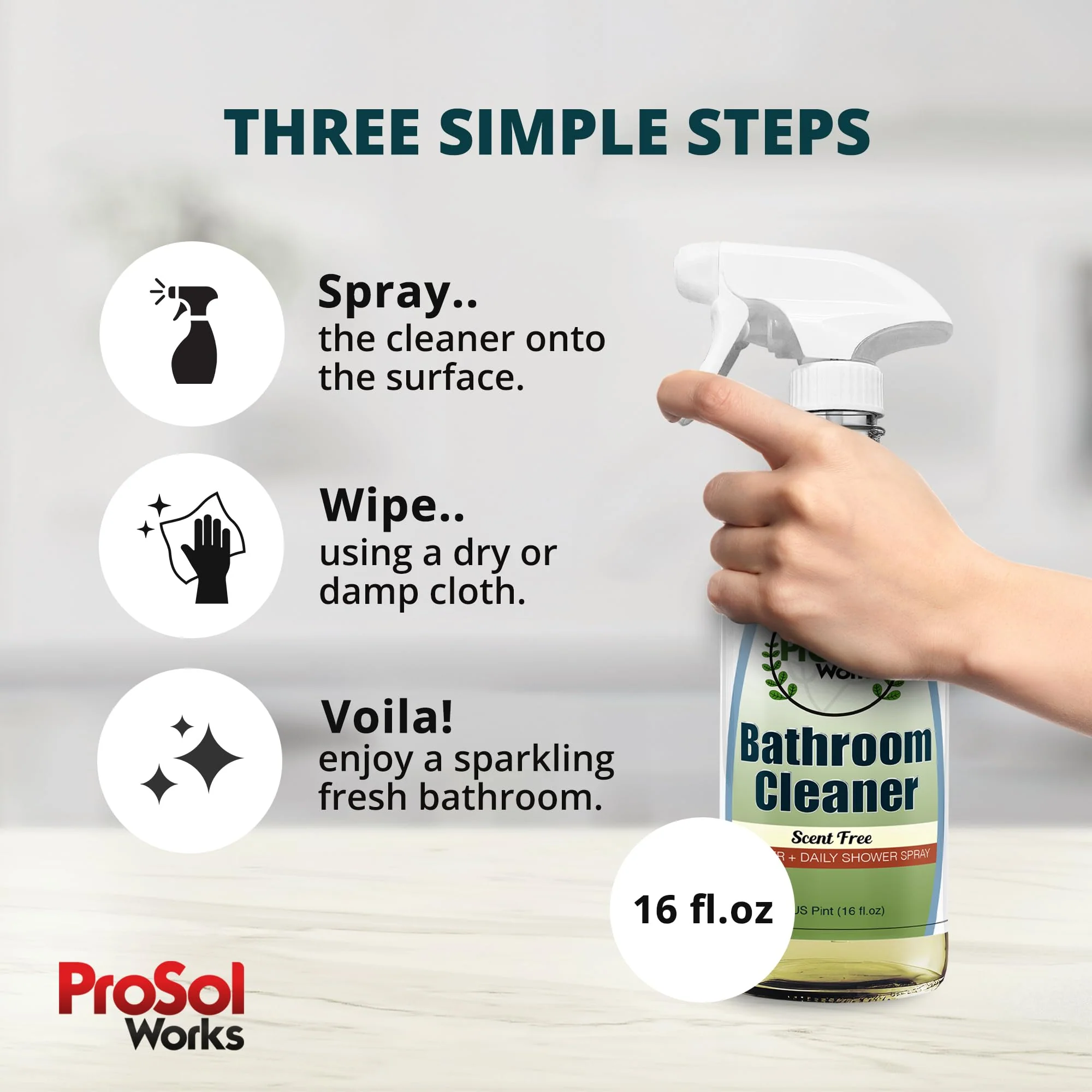 PROSOL WORKS Bathroom Cleaner 16 oz - Daily Cleaning Spray for Shower Curtain, Sink, Shower, Tile, Bathtub, & Toilet Bowl Cleaners Revealing Natural Shine & Refreshing Scent- Safe on All Surface - Image 7