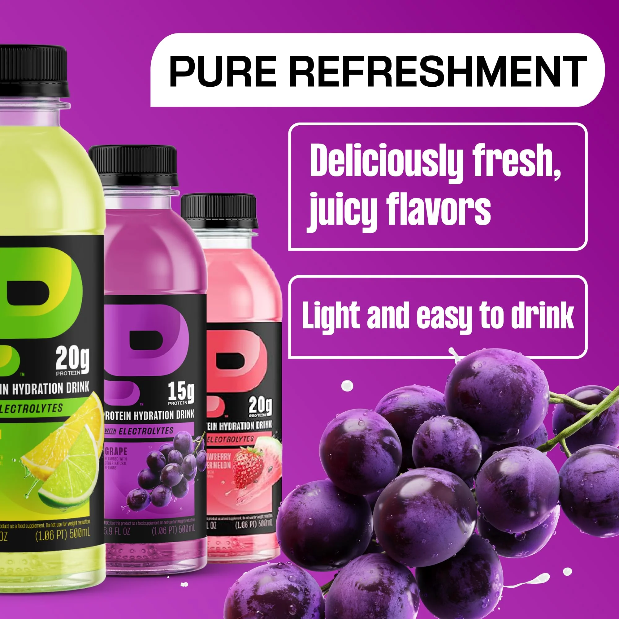 Protein2o 2-in-1 Clear Whey Protein & Electrolyte Beverage, 15g Protein, Gluten-Free, 16.9 fl oz Bottles (12 Count), Grape - Image 4
