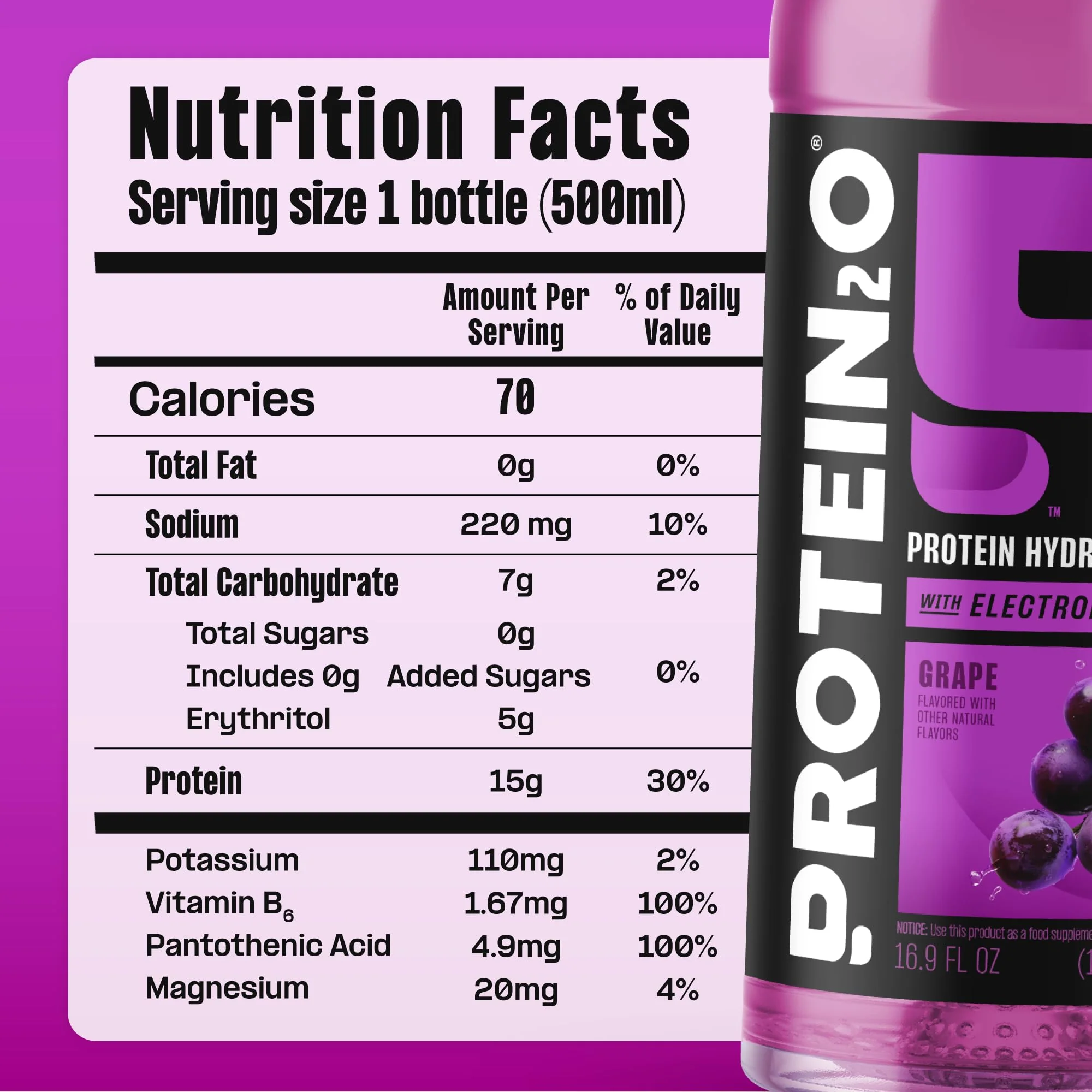 Protein2o 2-in-1 Clear Whey Protein & Electrolyte Beverage, 15g Protein, Gluten-Free, 16.9 fl oz Bottles (12 Count), Grape - Image 6