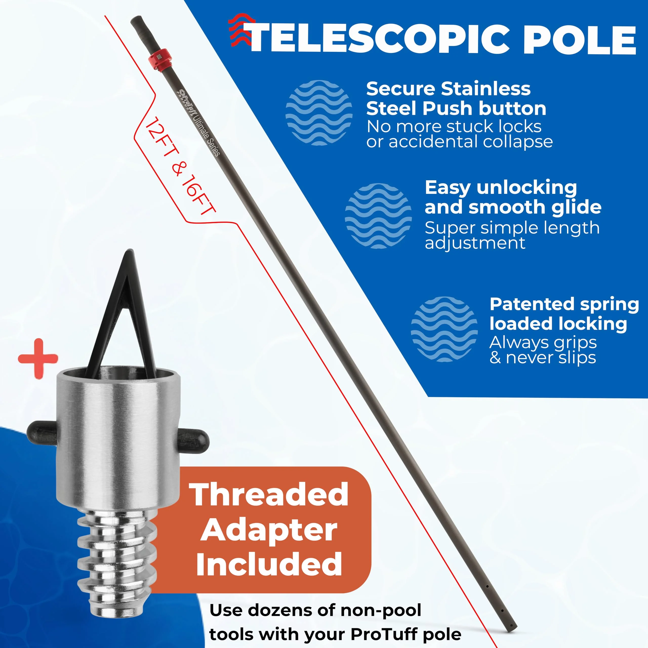 ProTuff 12ft Heavy Duty Telescopic Pool Pole – Unconditional Lifetime Replacement - Instant & Reliable Extension - Universal Fit for Nets, Skimmers, Brushes & Vacuums - Anti-Slip, Comfort Grip - Image 4