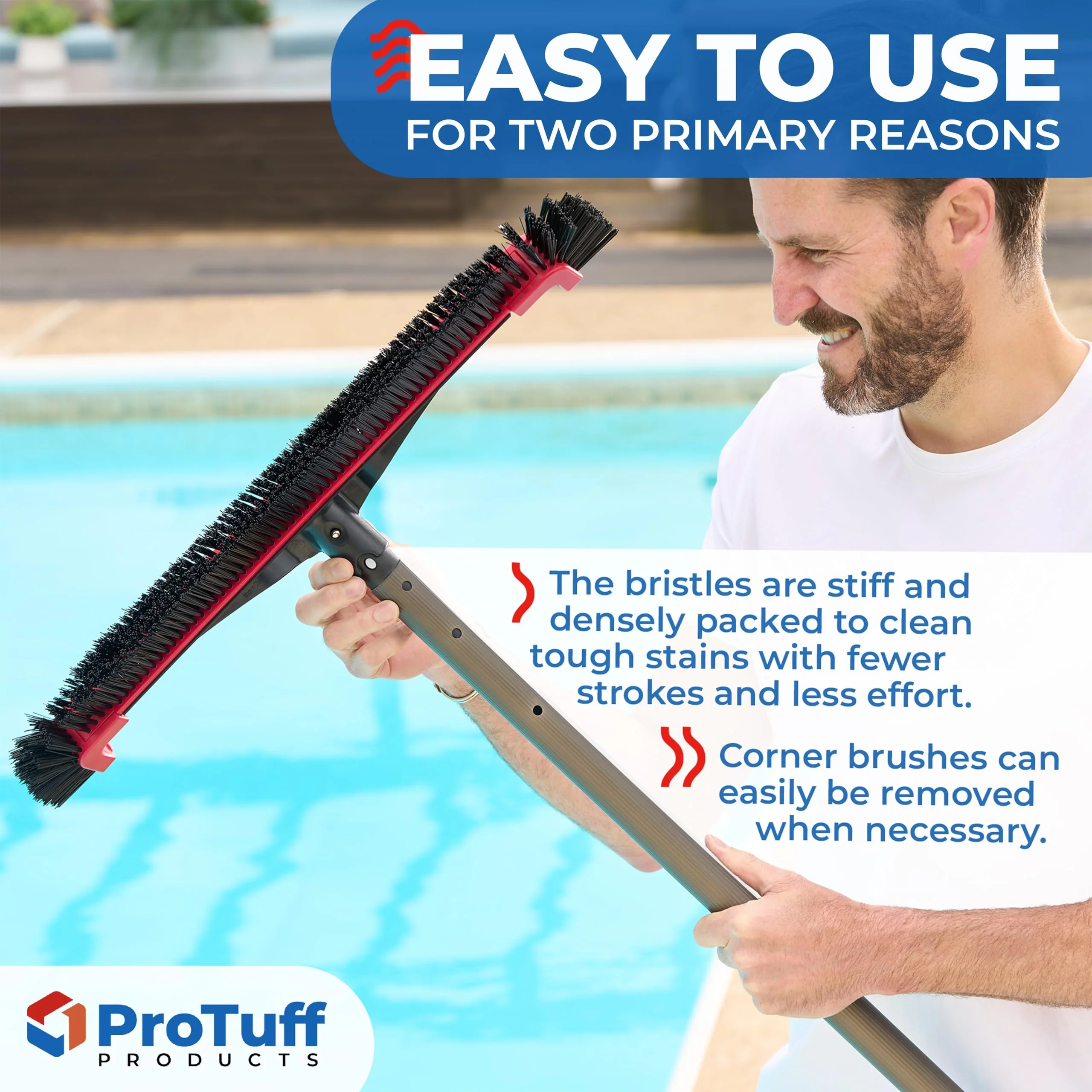 ProTuff 22" Pool Brush Head – Comes Sturdy Bristles, Tough on Algae, Dirt & Grime – Cleans 3X Faster – Extra-Wide Pool Scrubber Brush with Pole Attachment Option - Image 4