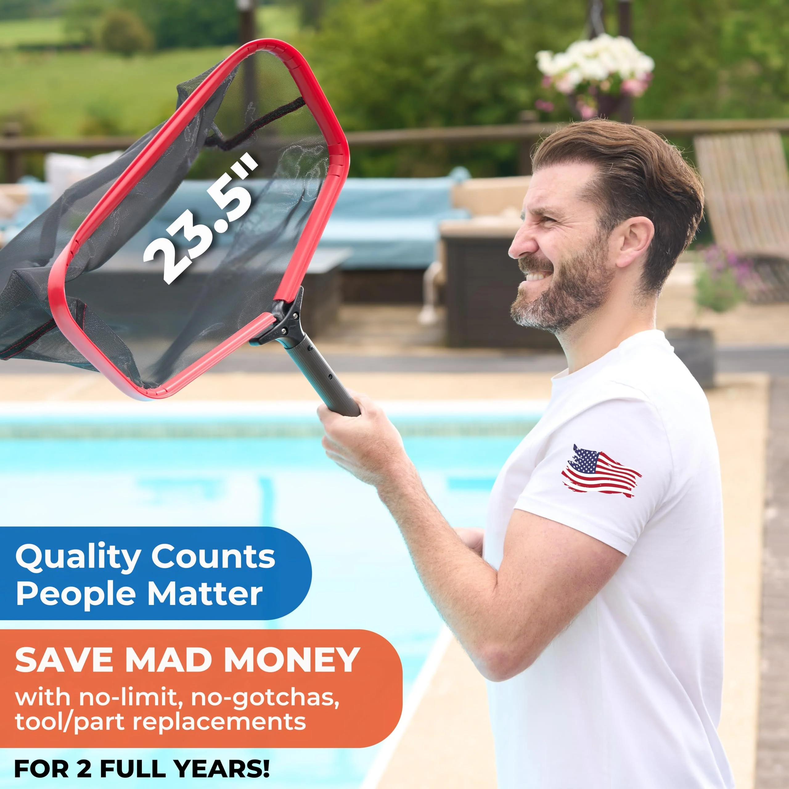 ProTuff 23" Fine Pool Net – 2 Year Unconditional Free Replacement – Cleans 3X Faster Than Vacuums – Wide Pool Skimmer with Deep Bag for Easy Maintenance – Skimmer Net for Leaves, Bugs & Other Debris - Image 8