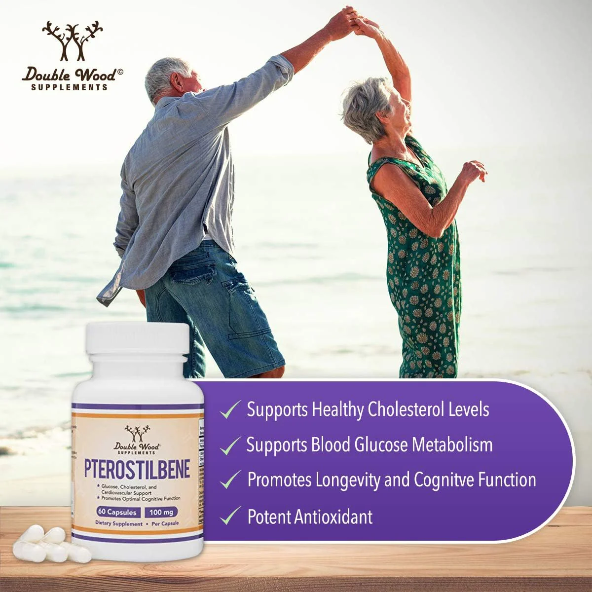 Pterostilbene Supplement 100mg Capsules (Third Party Tested) 60 Capsules, Superior to Resveratrol, Antioxidant for Longevity Support (Non-GMO, Gluten Free) by Double Wood - Image 4
