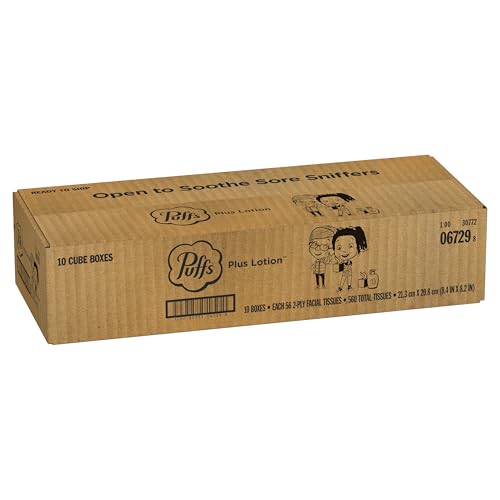 Puffs Plus Lotion Facial Tissues, 10 Cubes, 56 Tissues per Box, Allergies and Colds - Image 4