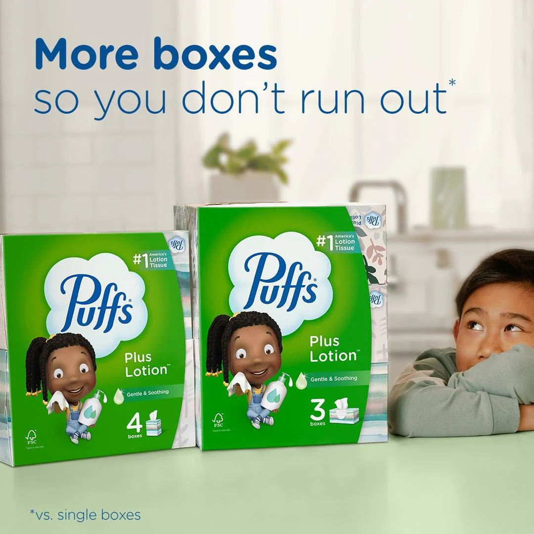 Puffs Plus Lotion Facial Tissues, 10 Cubes, 56 Tissues per Box, Allergies and Colds - Image 9