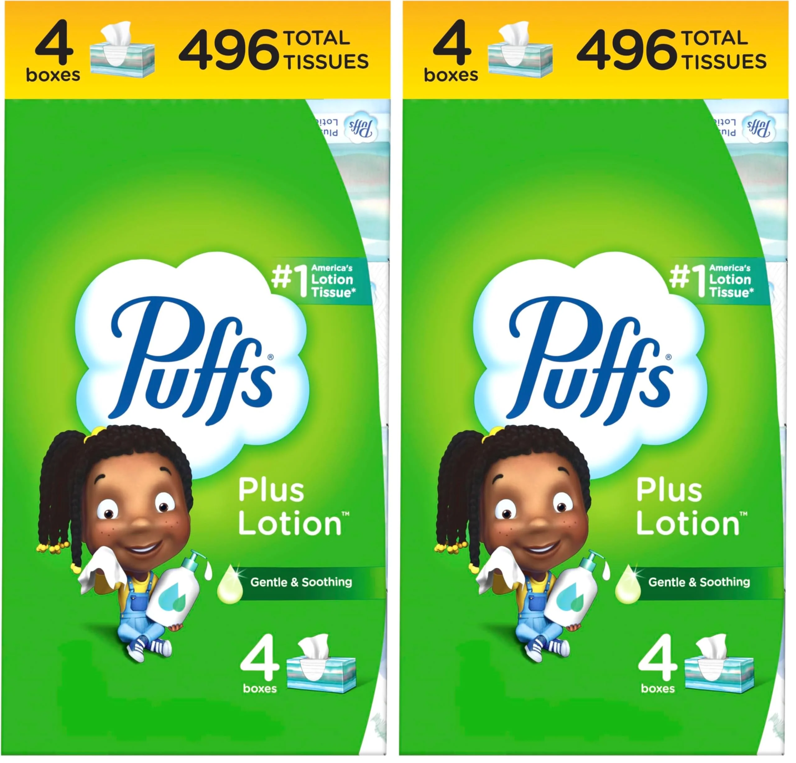 Puffs Plus Lotion Facial Tissues, 4 Family Boxes, 124 tissues per box (Pack of 2)