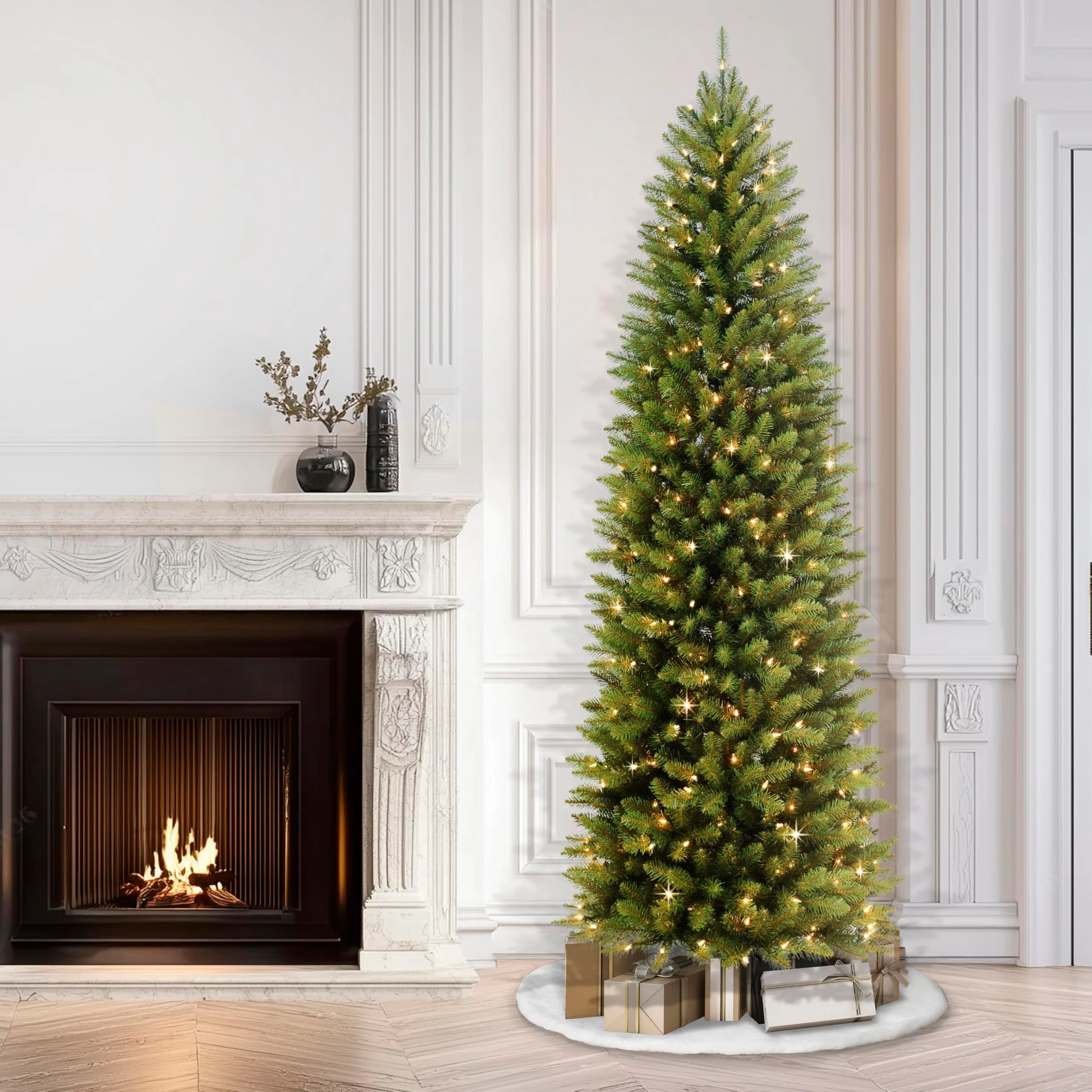 Puleo International 7.5ft Pre-Lit Slim Fraser Fir Christmas Tree with 350 Clear Lights, 1188 Realistic Dense Branch Tips, Easy Setup Artificial Trees with Sturdy Metal Stand - Image 6