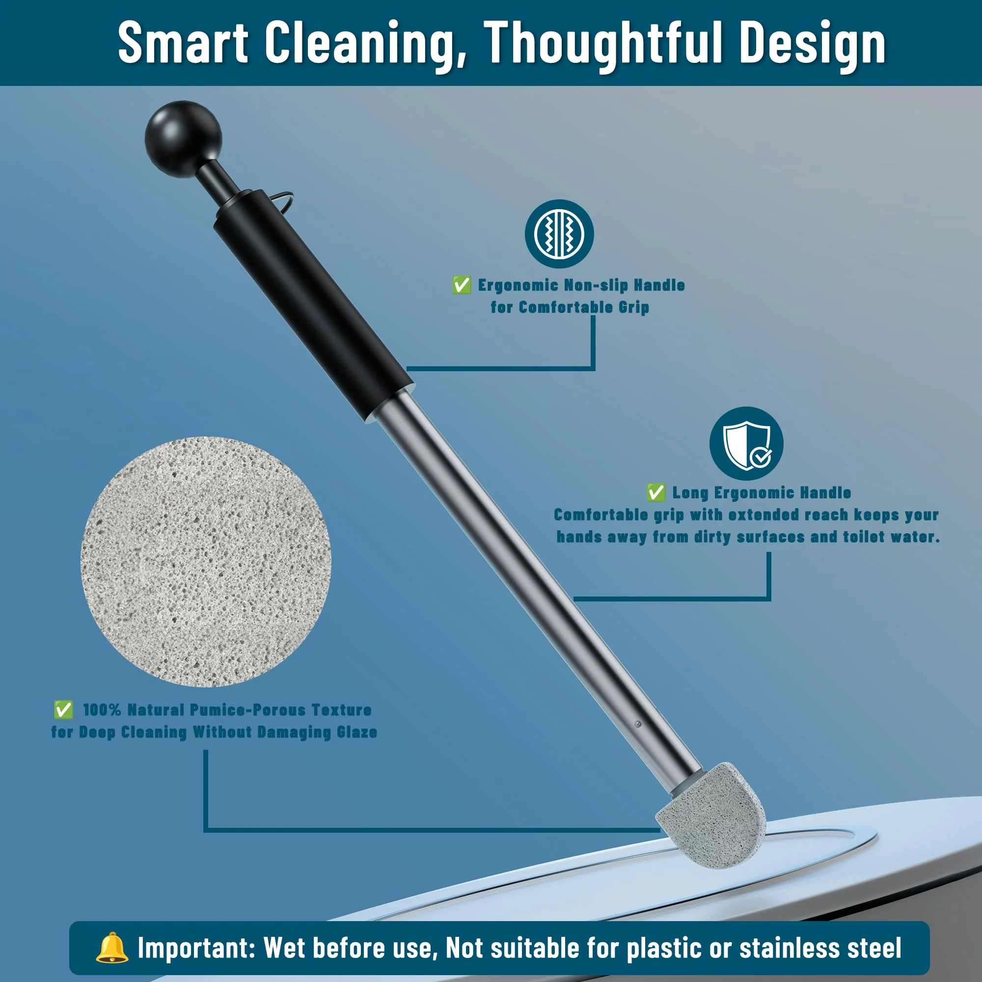 Pumice Stone Toilet Bowl Cleaner,16.7Inch Toilet Pumice Stone with Handle Cleans Hard Water Ring Calcium Buildup&Stains for Toilet Bath Kitchen Household Cleaning (Black) - Image 4