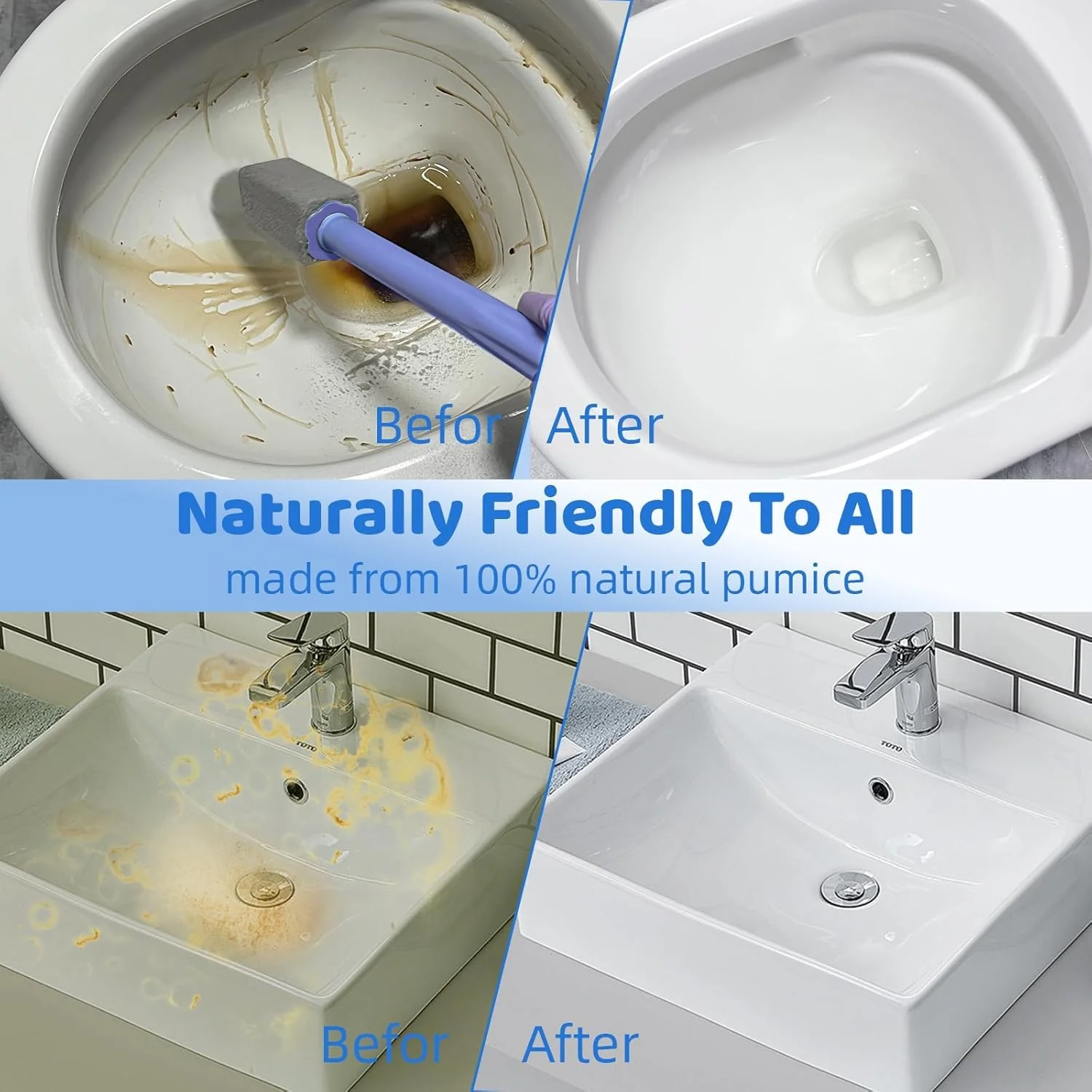 Pumice Stone Toilet Bowl Cleaner,Bathroom Cleaner Brush Toilet Wand Refills with 30CM Long Handle for Remove Hard Water Stains with 1 Wand+ Pumice Stones (20 Pack) - Image 3