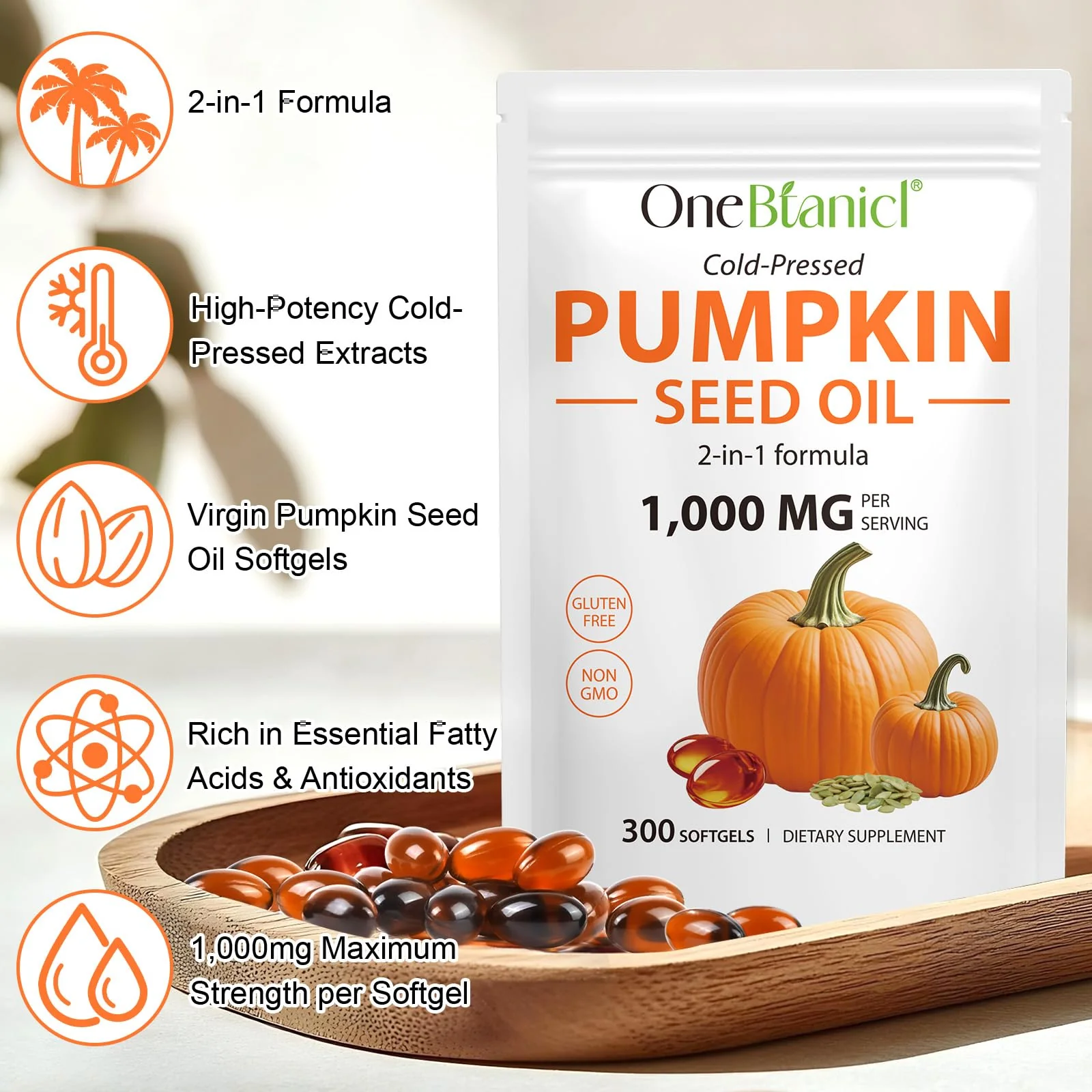 Pumpkin Seed Oil with Saw Palmetto, 1000mg per Serving, 300 Softgels – Cold Pressed Pumpkin Seed Oil Capsules for Hair, Prostate, Urinary & Bladder Health – Non-GMO, Gluten-Free, Pure & Natural - Image 8