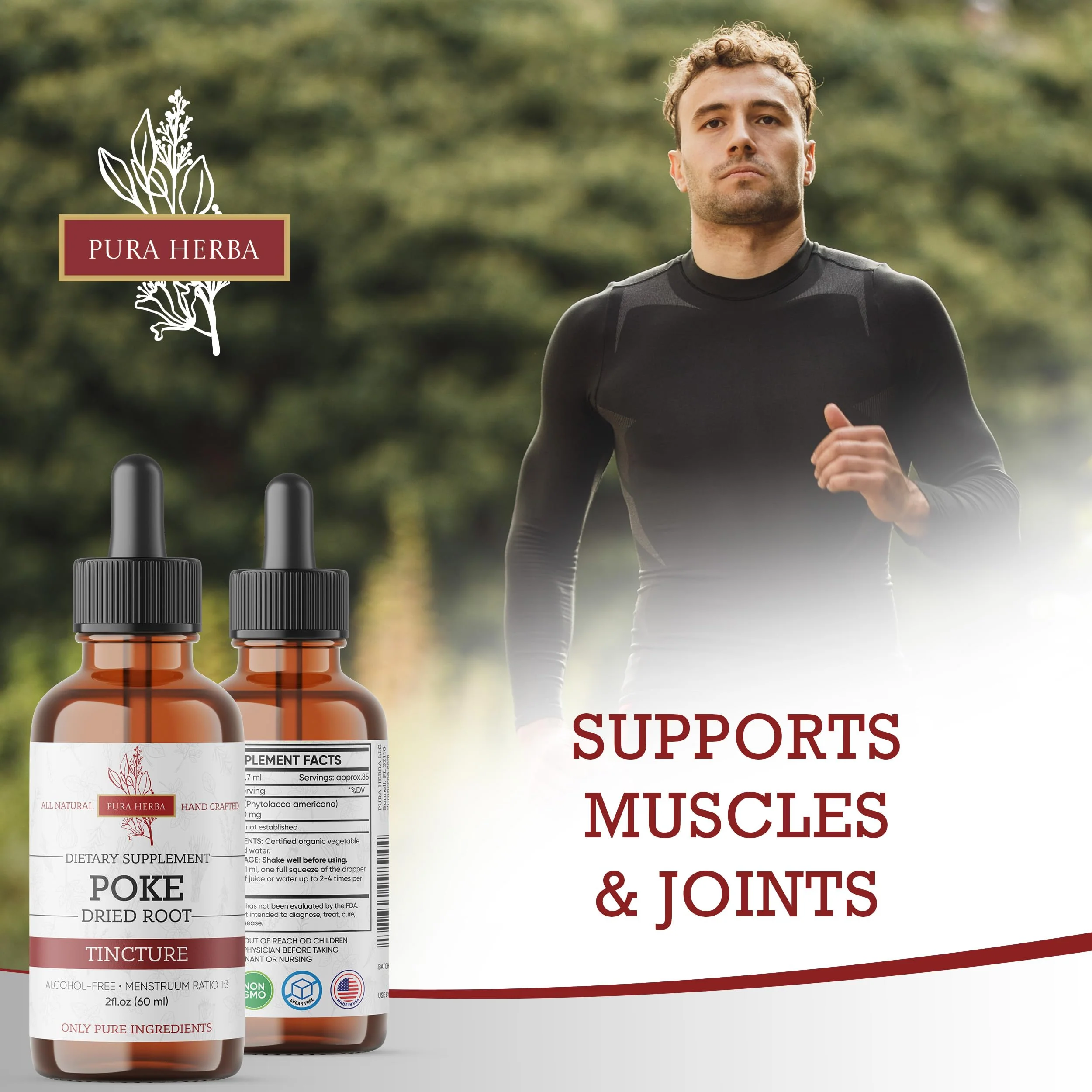 Pura Herba Organic Poke Root Tincture | Poke Root Extract Liquid | Herbal Supplement for Immune Support & Lymphatic Health | Vegan | Alcohol-Free | Non-GMO | Made in USA | 2 Fl Oz - Image 3
