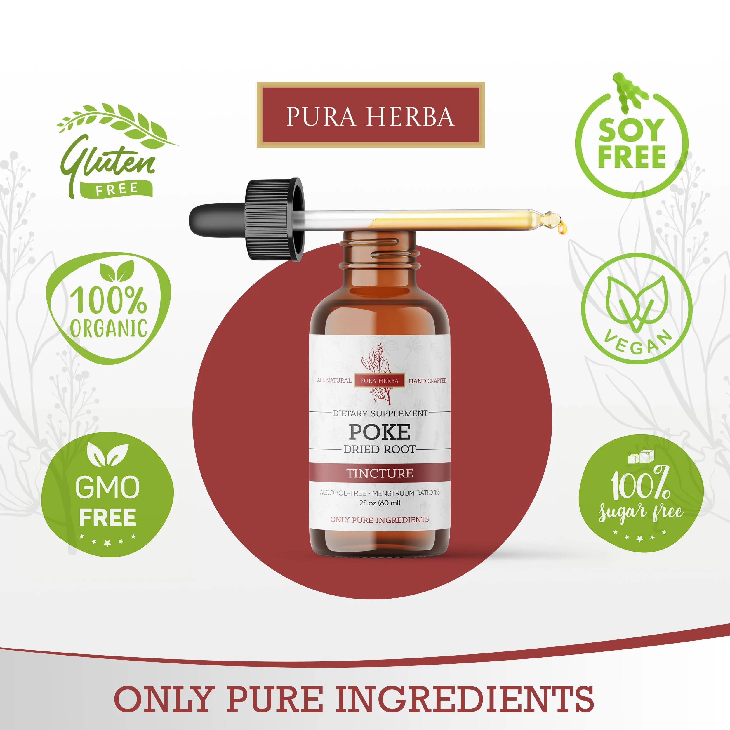 Pura Herba Organic Poke Root Tincture | Poke Root Extract Liquid | Herbal Supplement for Immune Support & Lymphatic Health | Vegan | Alcohol-Free | Non-GMO | Made in USA | 2 Fl Oz - Image 4