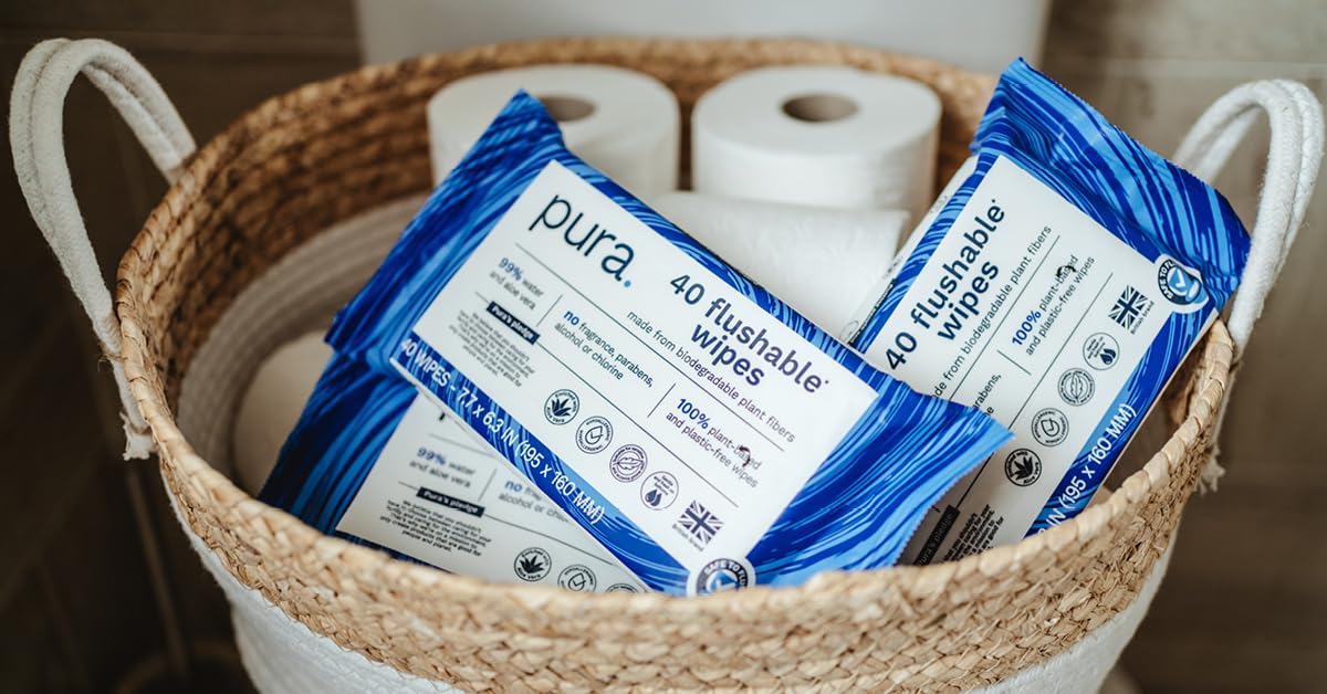 Pura XL Flushable Adult Wipes Unscented, Extra Large Family Wet Wipes with Aloe Vera & 99% Water, Sensitive Skin, 12 Pack of 40 (480 Wipes), Personal Hygiene Toilet - Image 2