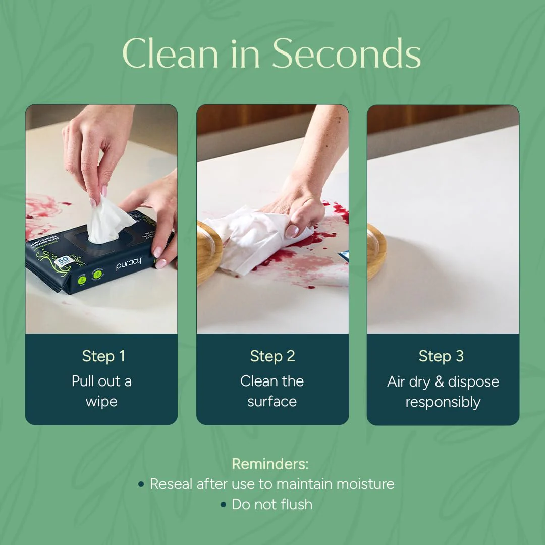 Puracy Multi-Surface Cleaning Wipes – Non Toxic Multi Surface Cleaner for Grease & Grime, All Purpose Appliance Wipes, Lemongrass Scent (10.8 oz, 3 Pack, 150 Count) - Image 3