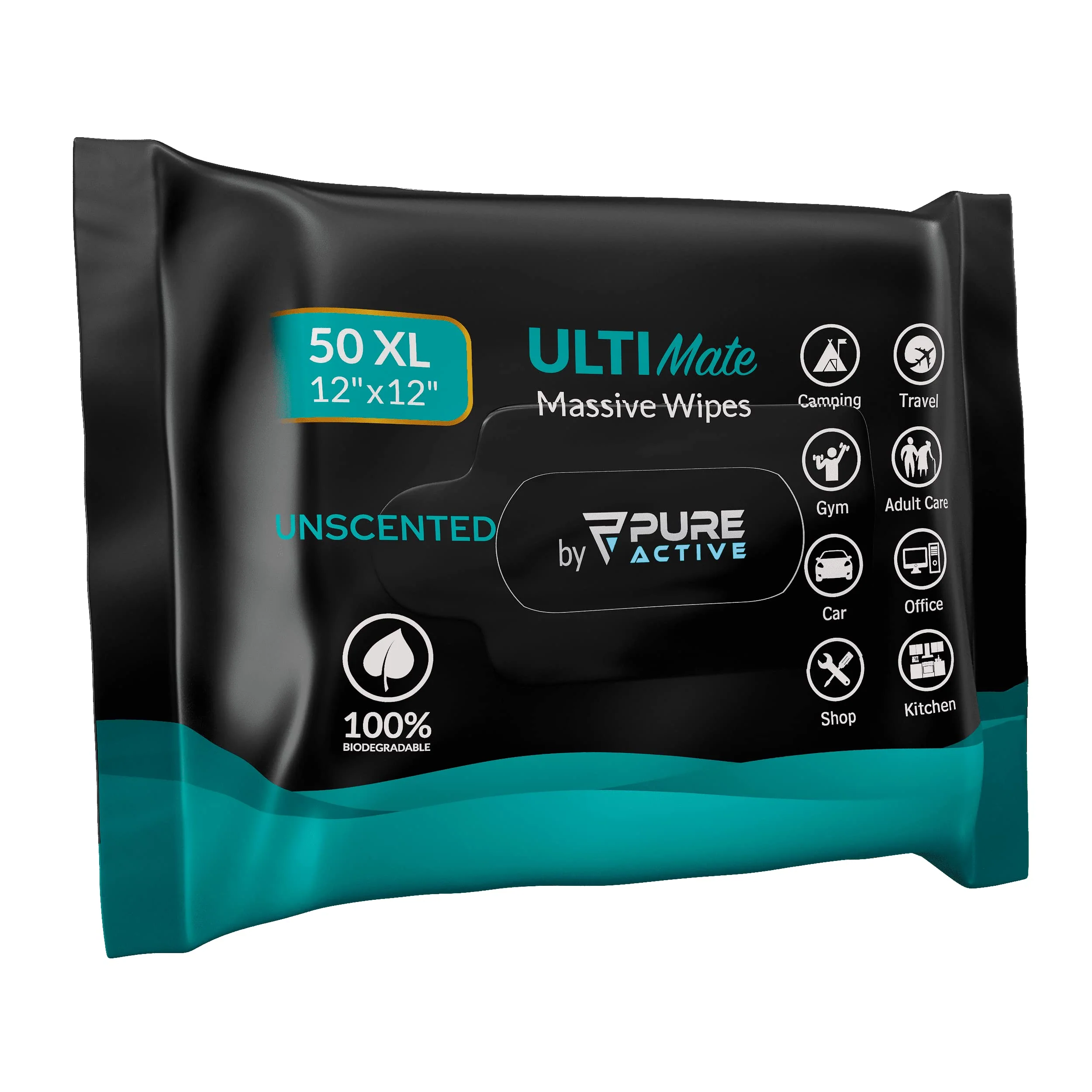 Pure Active XXL Adult Wipes for Elderly, No Rinse Hygiene Wipes for Shower, Travel, and Camping, 12x12 Unscented 50 Pack - Image 2