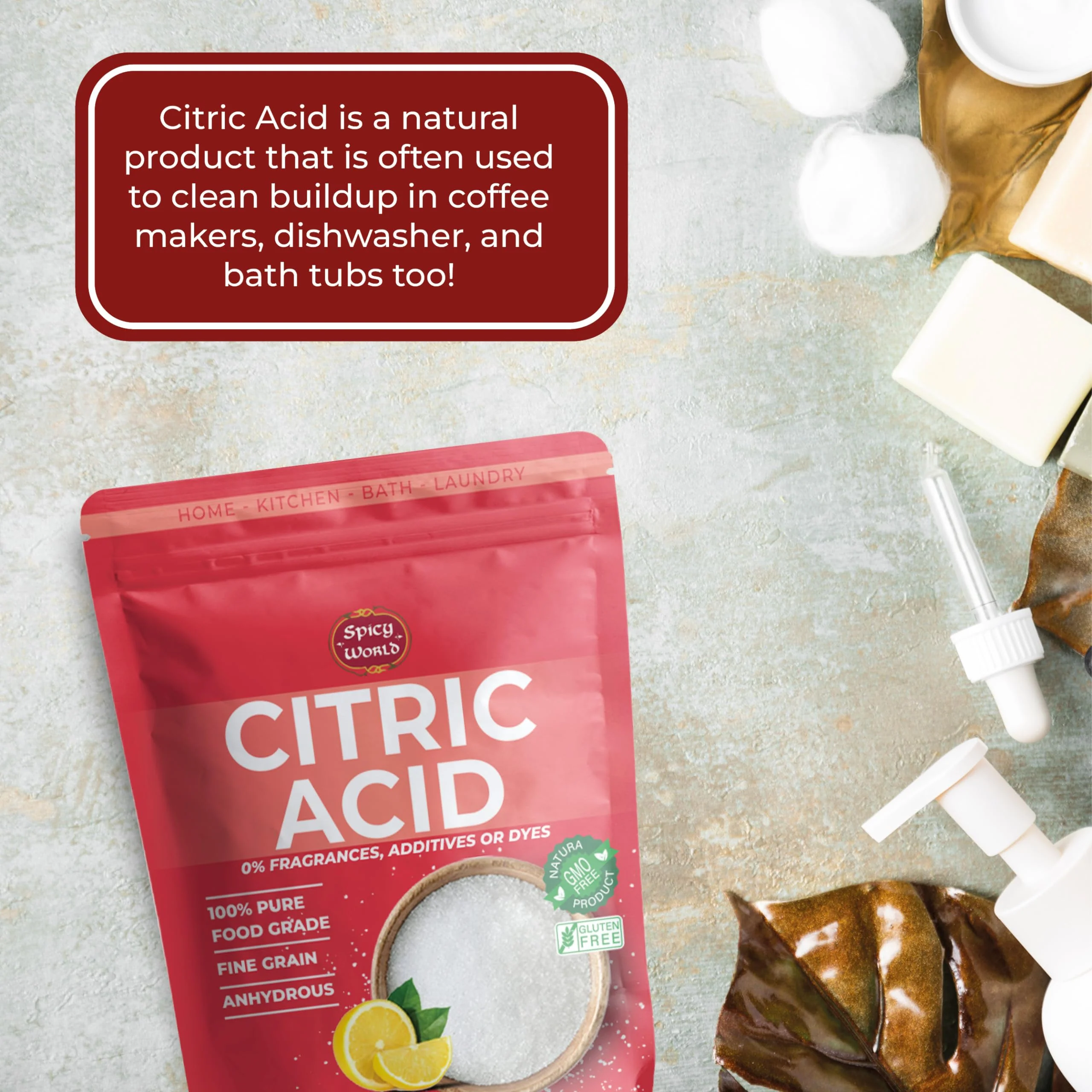 Pure Citric Acid 5 LB Bulk Bag - 100% Natural, Food Grade, Non-GMO - Citric Acid Powder for Cleaning, Bath Bombs, Preserving | Fine Granular | Premium Quality by Spicy World - Image 2