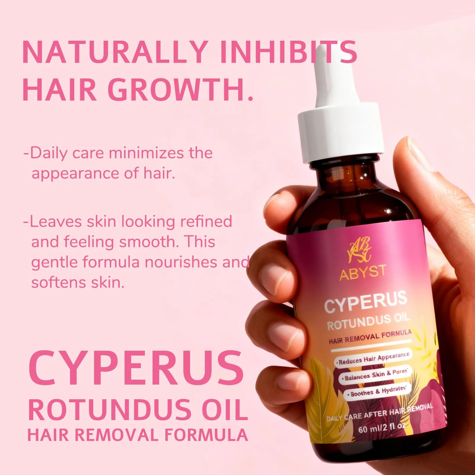 Pure Cyperus Rotundus Oil for Hair Removal Care, 2 fl oz - Natural Hair Growth Inhibitor to Slow Regrowth for Face & Body, Soothes Skin After Shaving & Waxing, Leaves Skin Smooth (1 Pcs) - Image 3