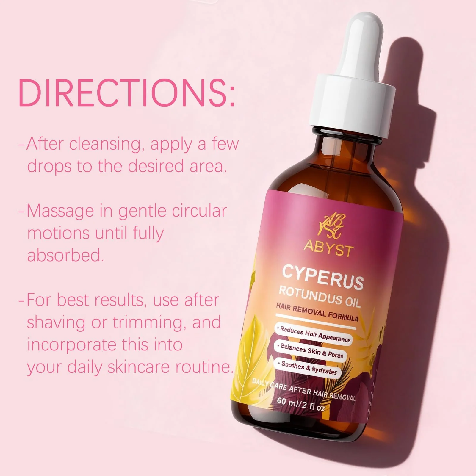 Pure Cyperus Rotundus Oil for Hair Removal Care, 2 fl oz - Natural Hair Growth Inhibitor to Slow Regrowth for Face & Body, Soothes Skin After Shaving & Waxing, Leaves Skin Smooth (1 Pcs) - Image 4