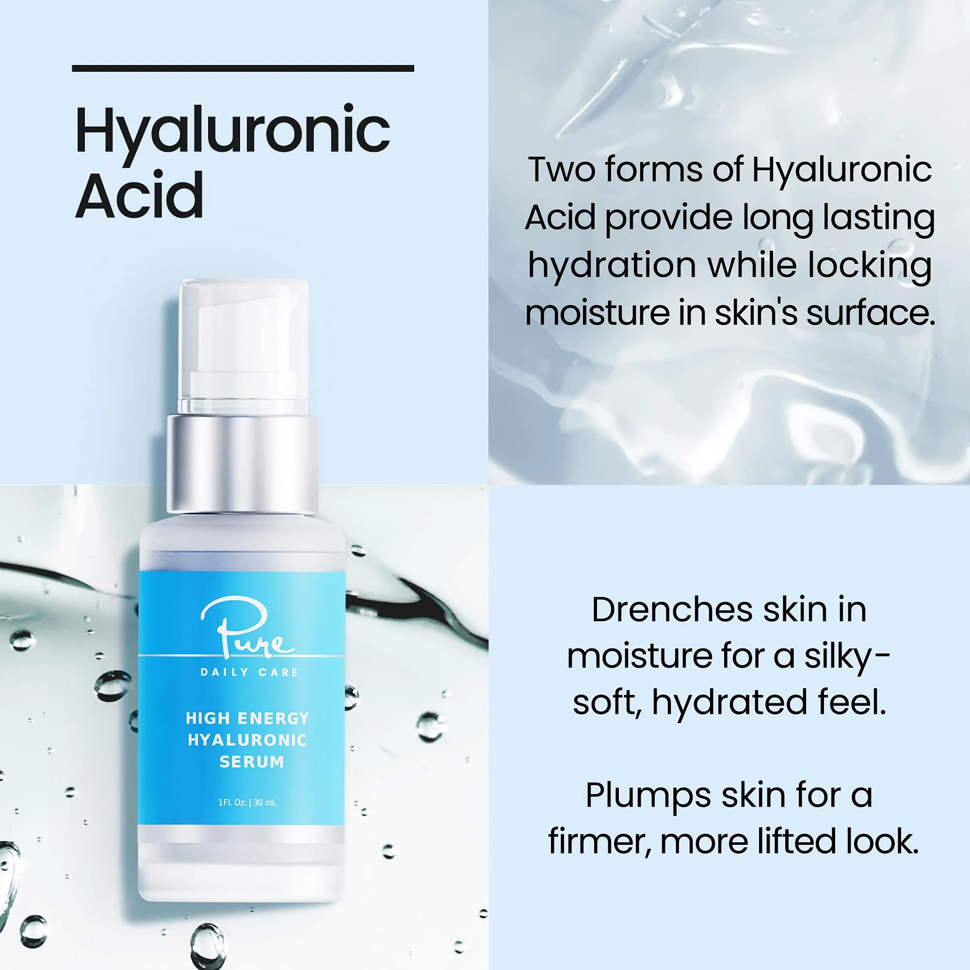 Pure Daily Care High Energy Hyaluronic Serum (1oz) - Hydrating Clinical Grade Hyaluronic Acid Serum - Image 5