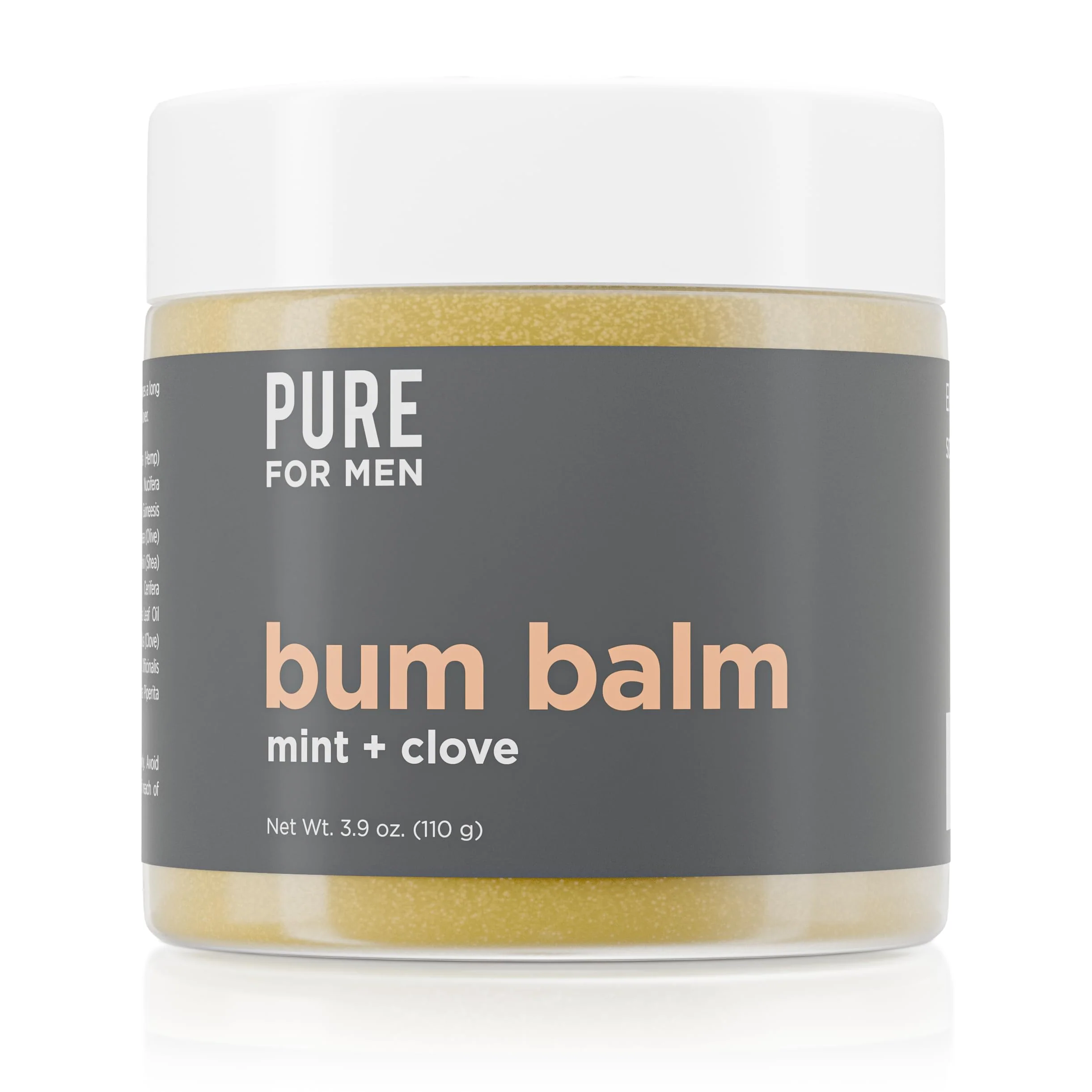 Pure for Men Bum Balm | Raw Lotion for Men | All Purpose Skin Hydration and Deodorizing Balm | Raw Shea Butter, Mint and Clove | 3.9 oz.