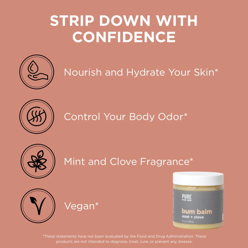 Pure for Men Bum Balm | Raw Lotion for Men | All Purpose Skin Hydration and Deodorizing Balm | Raw Shea Butter, Mint and Clove | 3.9 oz. - Image 6