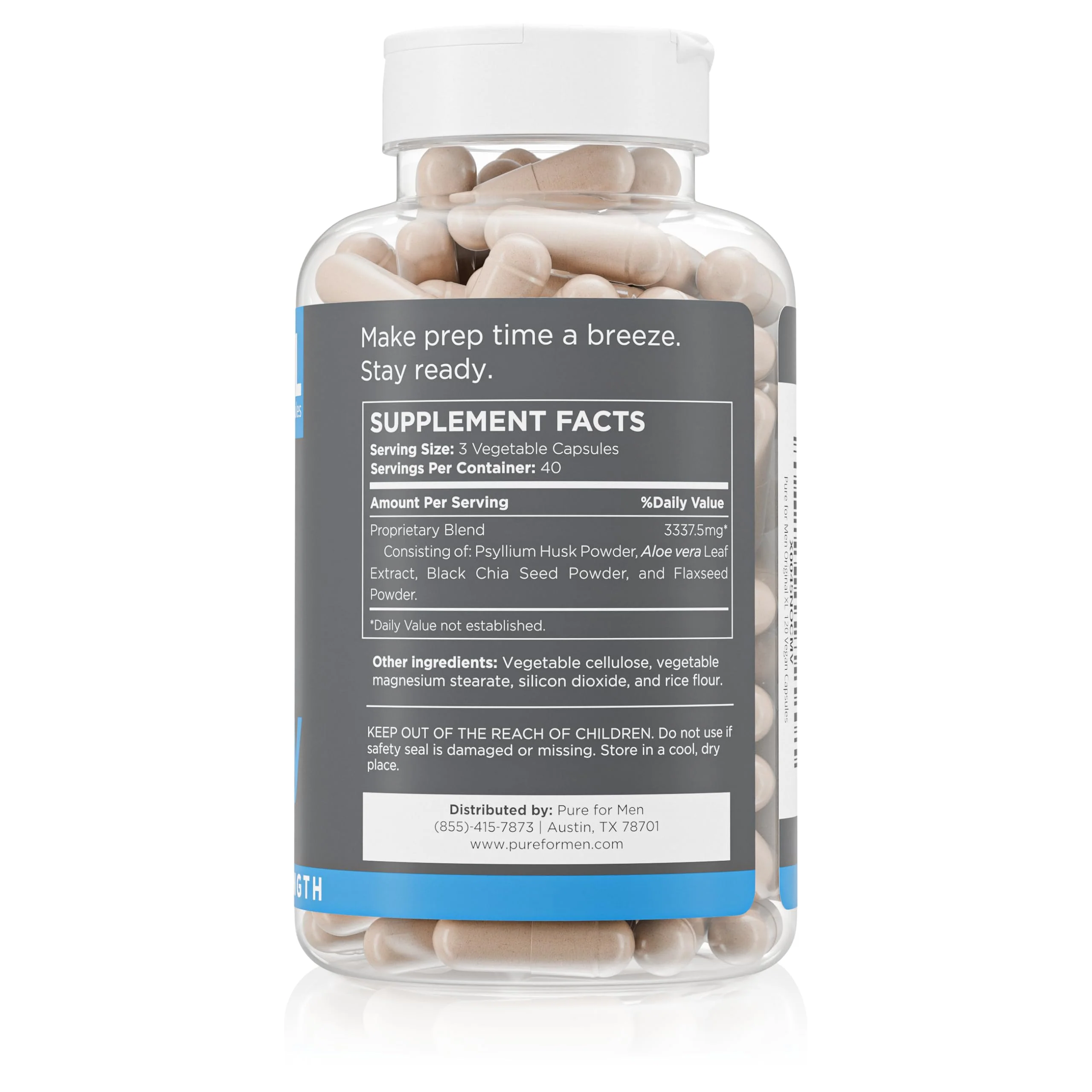 Pure for Men Stay Ready Fiber Extra Strength Supplement | Digestive Regularity | Bowel Movement & Gut Health Support | Vegan Cleanliness | Proprietary Formula | 120 Vegan XL Capsules - Image 7
