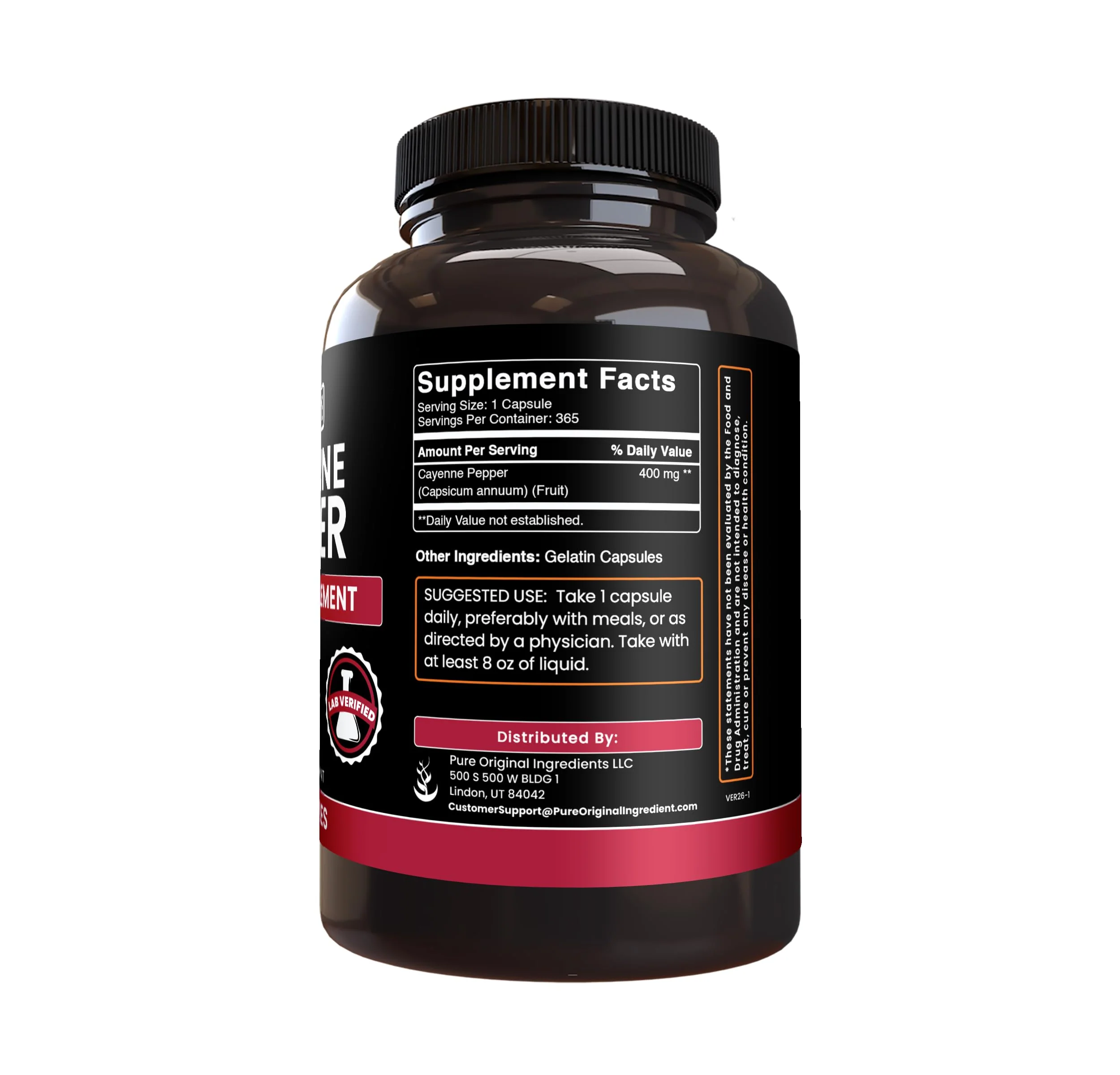 PURE ORIGINAL INGREDIENTS Cayenne Pepper (365 Capsules) No Magnesium Or Rice Fillers, Pure, Lab Verified - Image 7