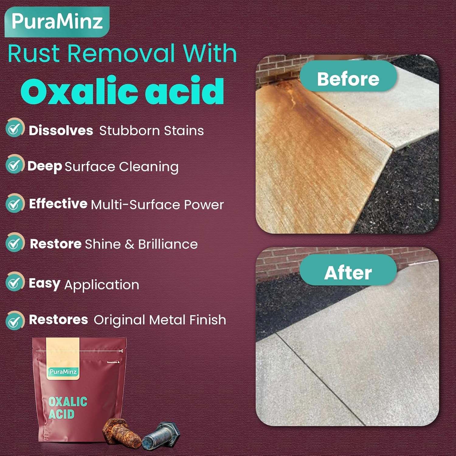 Pure Oxalic Acid- Industrial Grade Strength- 5 Pounds- Rust Remover- Wood Bleach- Highly Effective Multipurpose Cleaner for Metal-Stone-Concrete - Durable Resealable Packaging. - Image 6