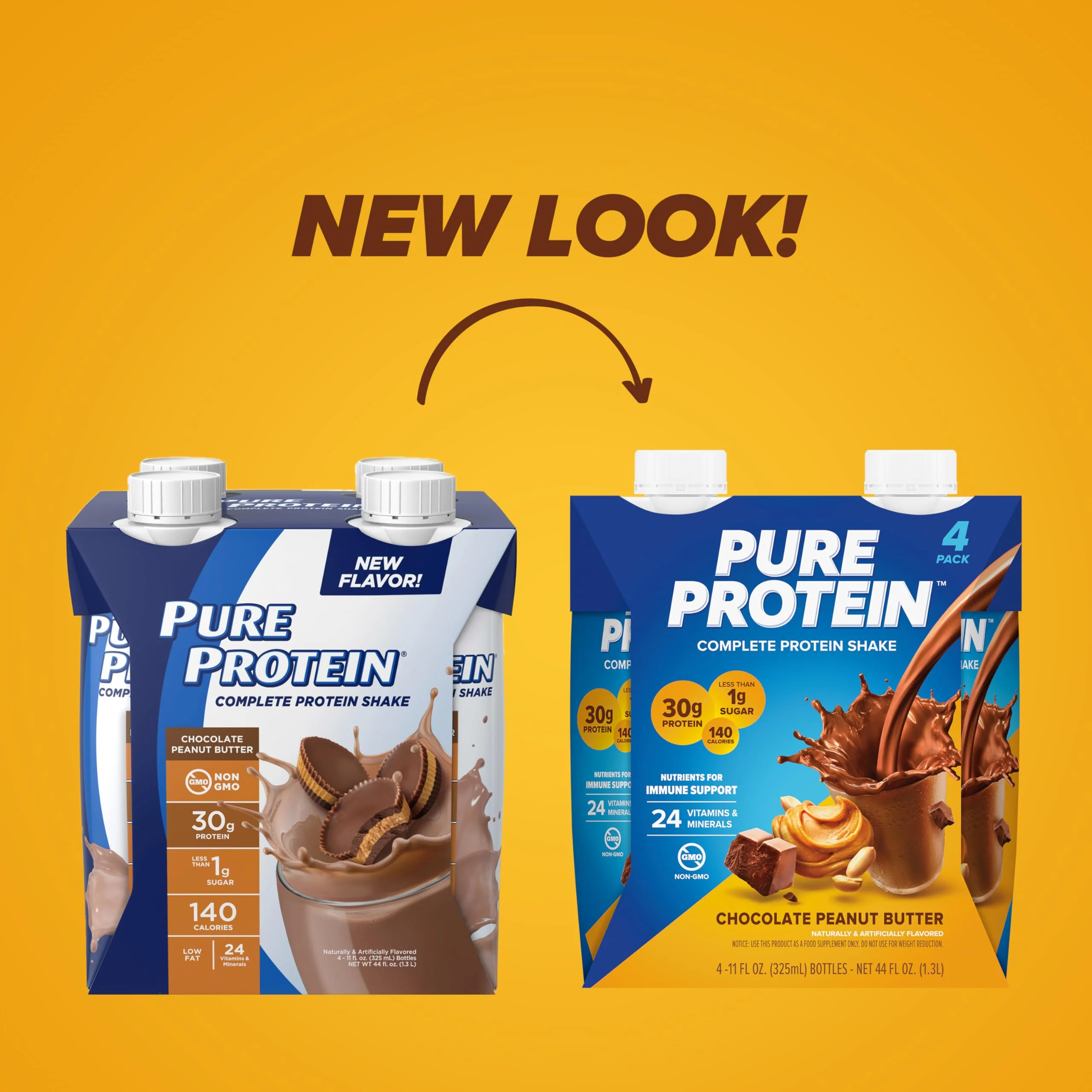 Pure Protein Complete Protein Shake, Chocolate Peanut Butter, 30g High Protein Drink, Less than 1g Sugar, 3g Fiber, Ready to Drink, Non GMO, On-the-Go Shakes, 11oz Bottles, 12 Pack - Image 2