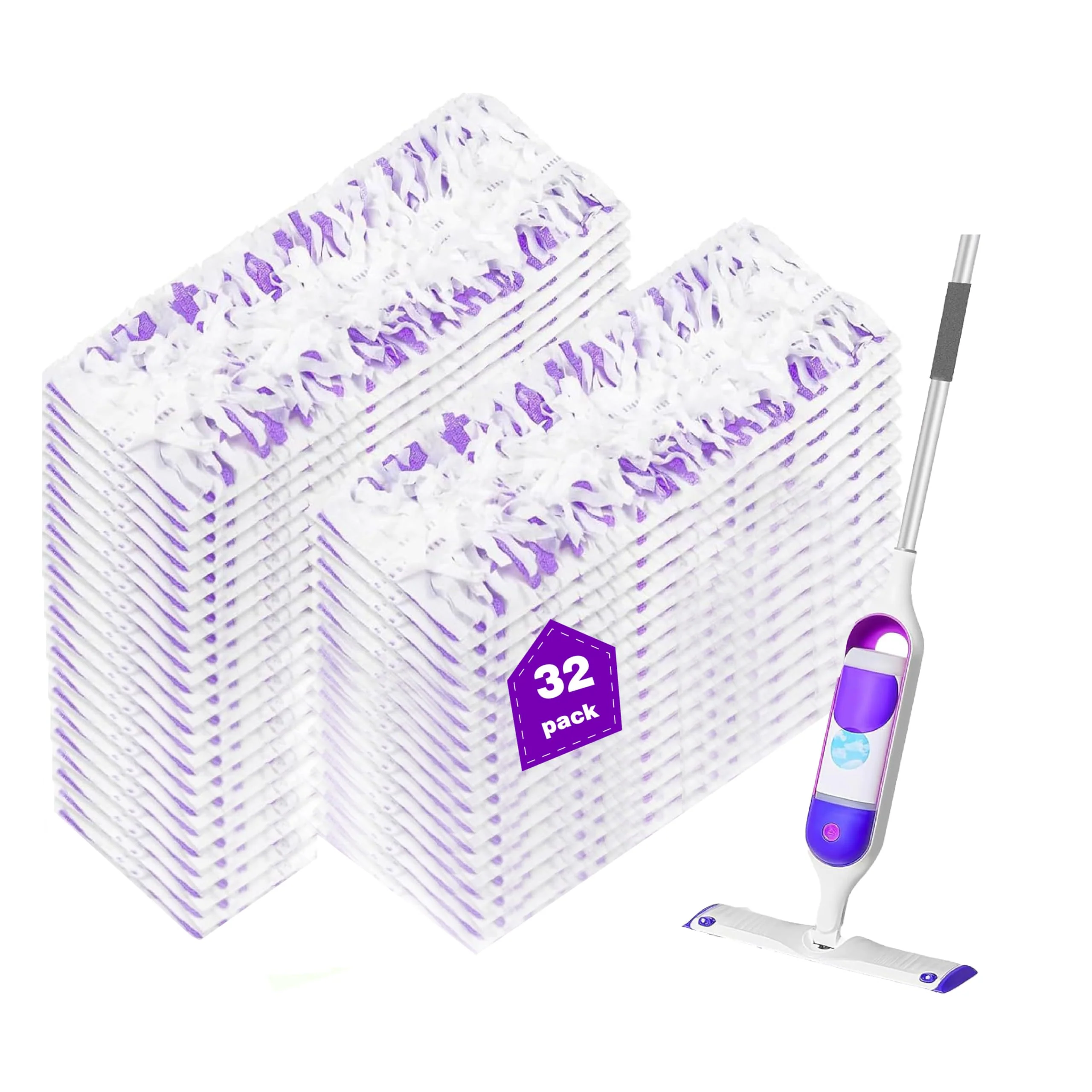 Pure Realm 32 Count Disposable Power mop Refills for Swiffer Power Mop Multi-Surface and PowerMop Wood , Unscented Powermop Clean Replacement Mopping Pad