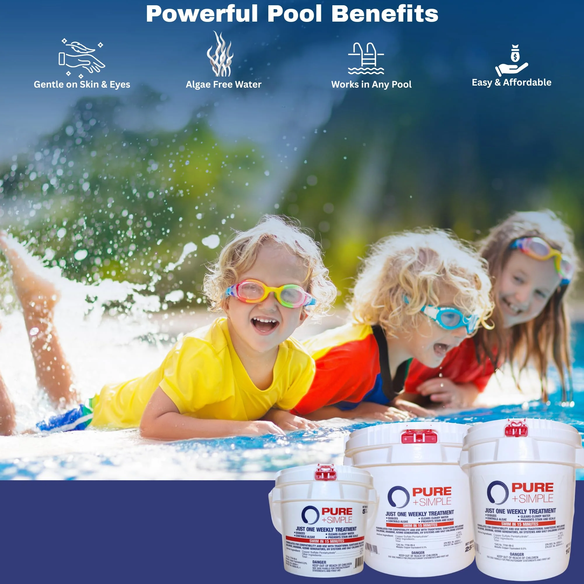 Pure + Simple | All-in-One Weekly Pool Treatment | Controls Algae & Clarifier for Swimming Pools with Copper-Based Formula | Ideal for Above Ground and Inground Use - 25 lbs - Image 2