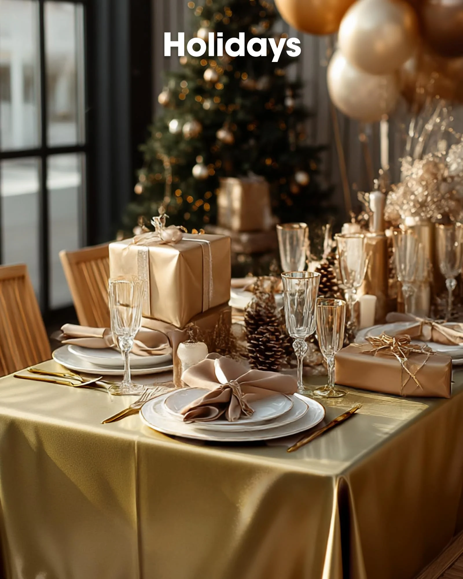 Pureegg Plastic Table Cloth Disposable 10 Pack, 54 x 108 Inch Table Cloths, Graduation Decorations, Thanksgiving, Christmas Tablecloths, Rectangle, Plastic Cover, Leakproof & Sturdy, Gold - Image 3