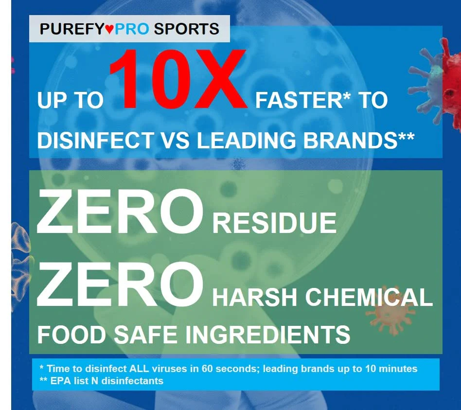 Purefypro Sports Equipment Disinfectant Spray - (4oz, 2pk) Kills 99.9999% MRSA, HIV, Athlete Foot Fungus, Virus and Fungi. No Rinse, No Residue. Sports Pads, Yoga Mats, Shoes, Boxing Gloves Euipment - Image 8