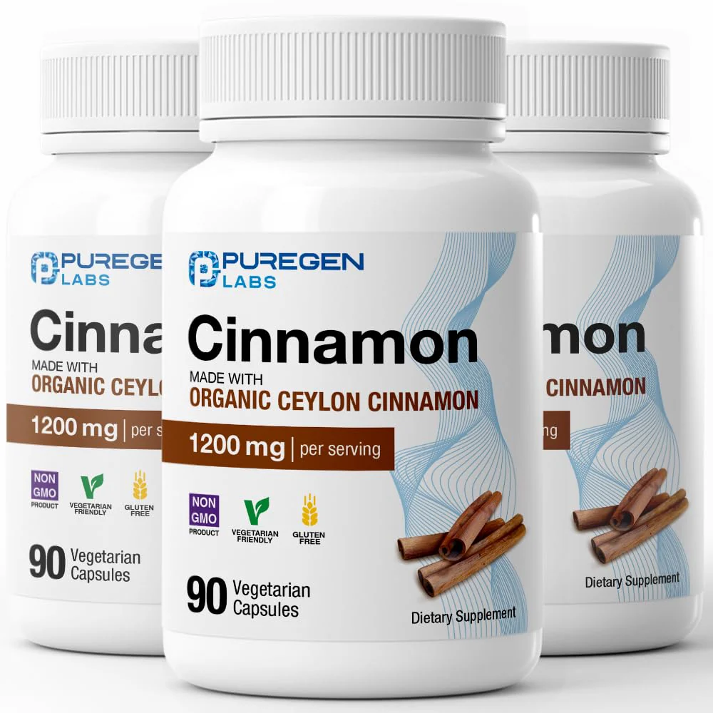 Puregen Labs Organic Cinnamon (Ceylon Cinnamon) 1,200mg Serving Total 270 Veggie Caps - No Harmful Additives | Non-GMO | Gluten-Free – Made in USA