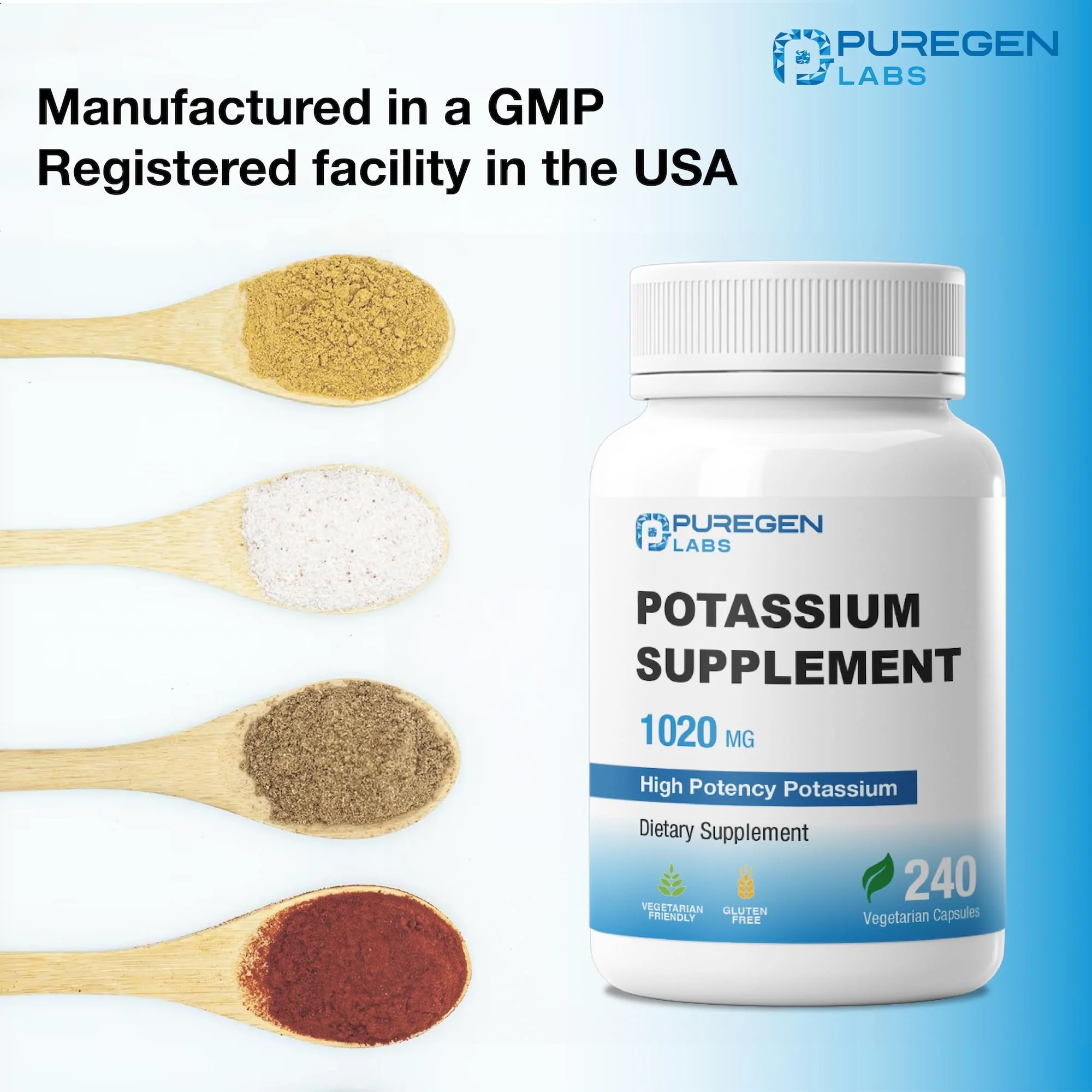 Puregen Labs Potassium Bicarbonate Supplement 1020 mg | Non-GMO | Gluten Free | 240 Vegetarian Capsules - Image 3