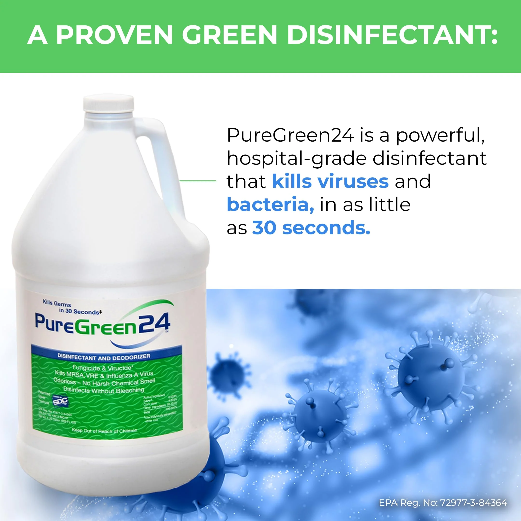 PureGreen24 Safe & Effective Disinfectant. Kills Deadly Germs including RSV COVID-19 Norovirus MRSA Staph 2026 flu Contains no toxic chemicals odorless child & pet safe 4 gallon bottles ready to use - Image 3