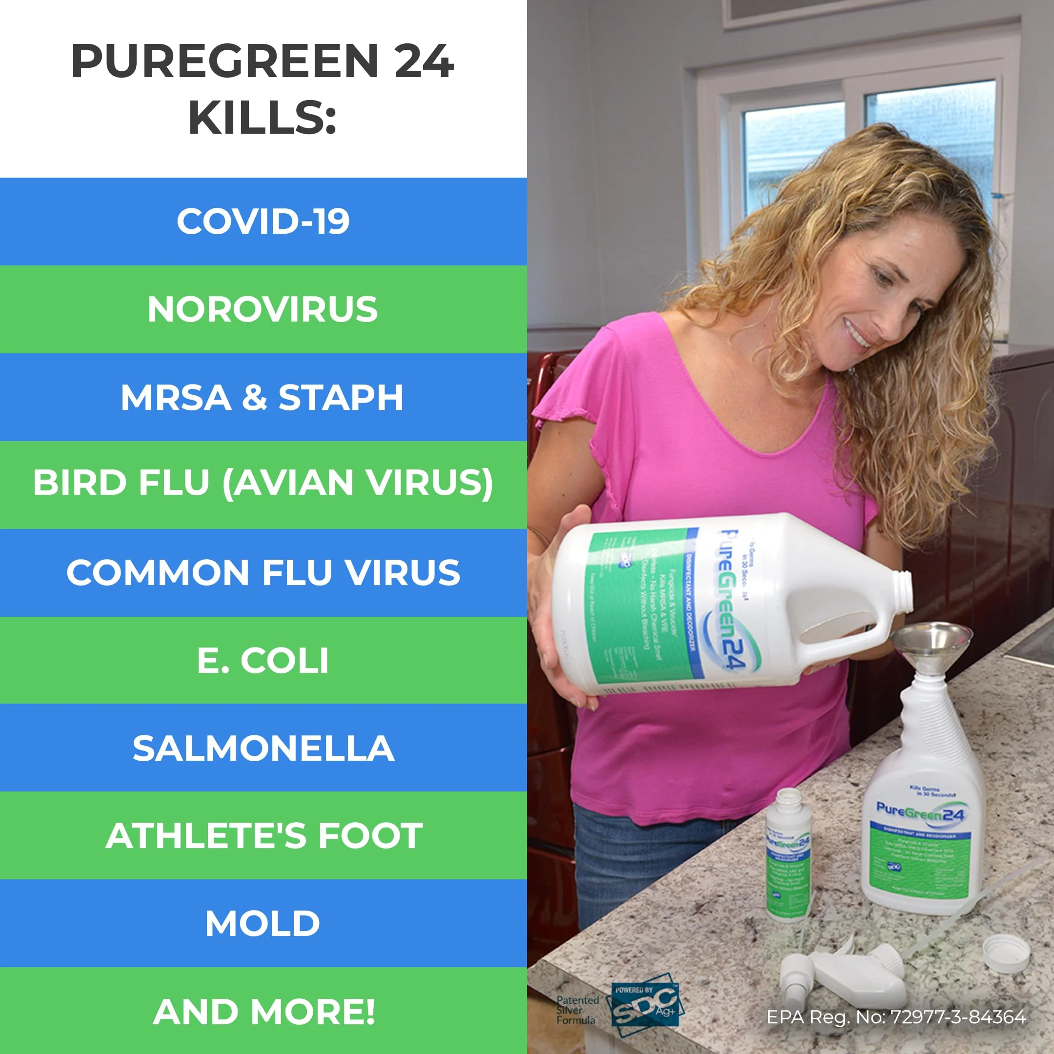 PureGreen24 Safe & Effective Disinfectant. Kills Deadly Germs including RSV COVID-19 Norovirus MRSA Staph 2026 flu Contains no toxic chemicals odorless child & pet safe 4 gallon bottles ready to use - Image 6