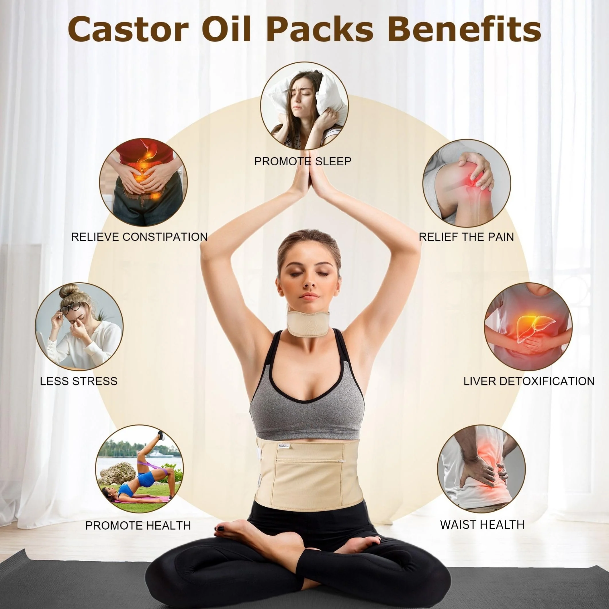 Purelysian Beauty Castor Oil Pack Wrap Organic Cotton, 7 Pcs Caster Oil Pack Kit for Stomach and Liver Detox Pack Kit (8fl.oz/237ml) - Image 2