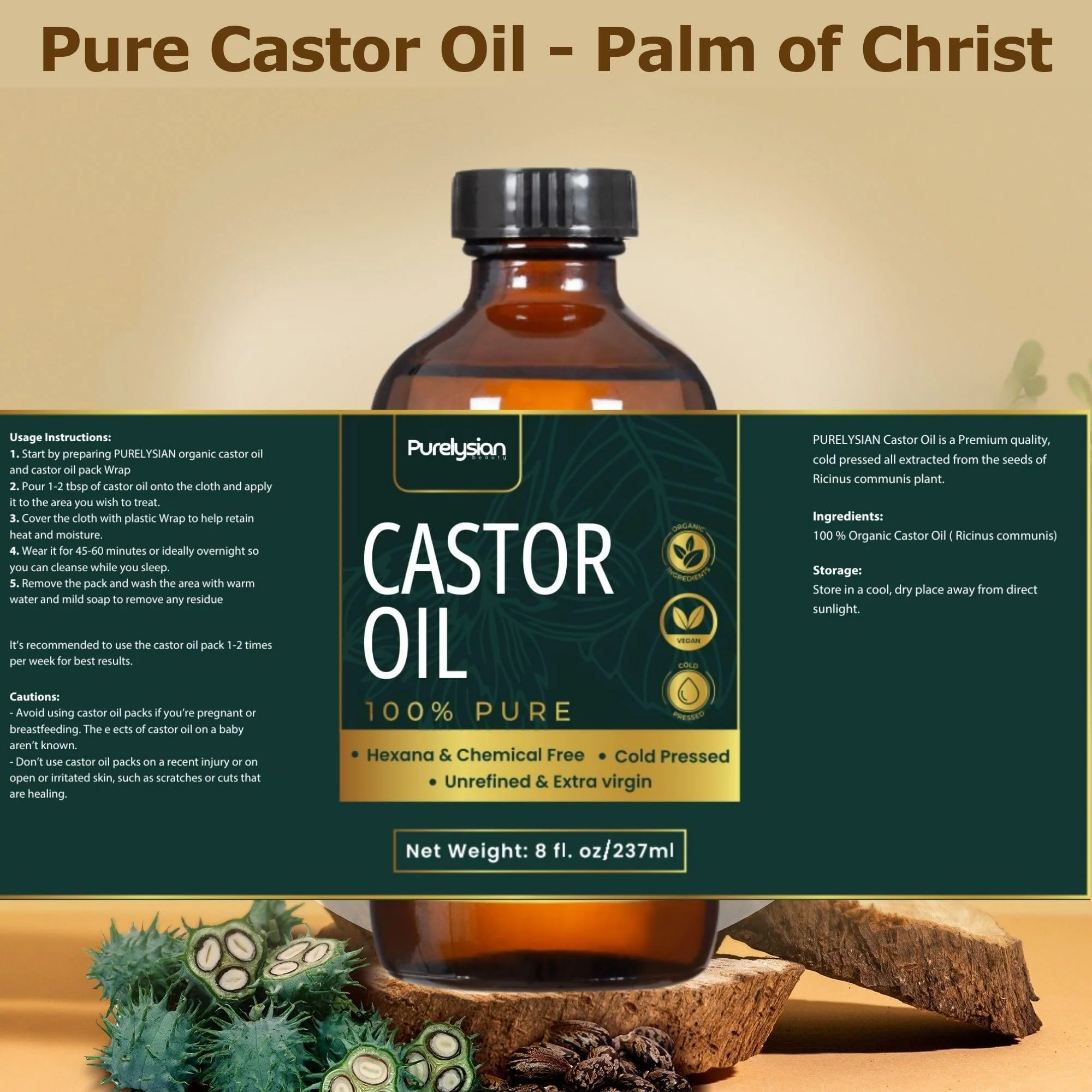 Purelysian Beauty Castor Oil Pack Wrap Organic Cotton, 7 Pcs Caster Oil Pack Kit for Stomach and Liver Detox Pack Kit (8fl.oz/237ml) - Image 3