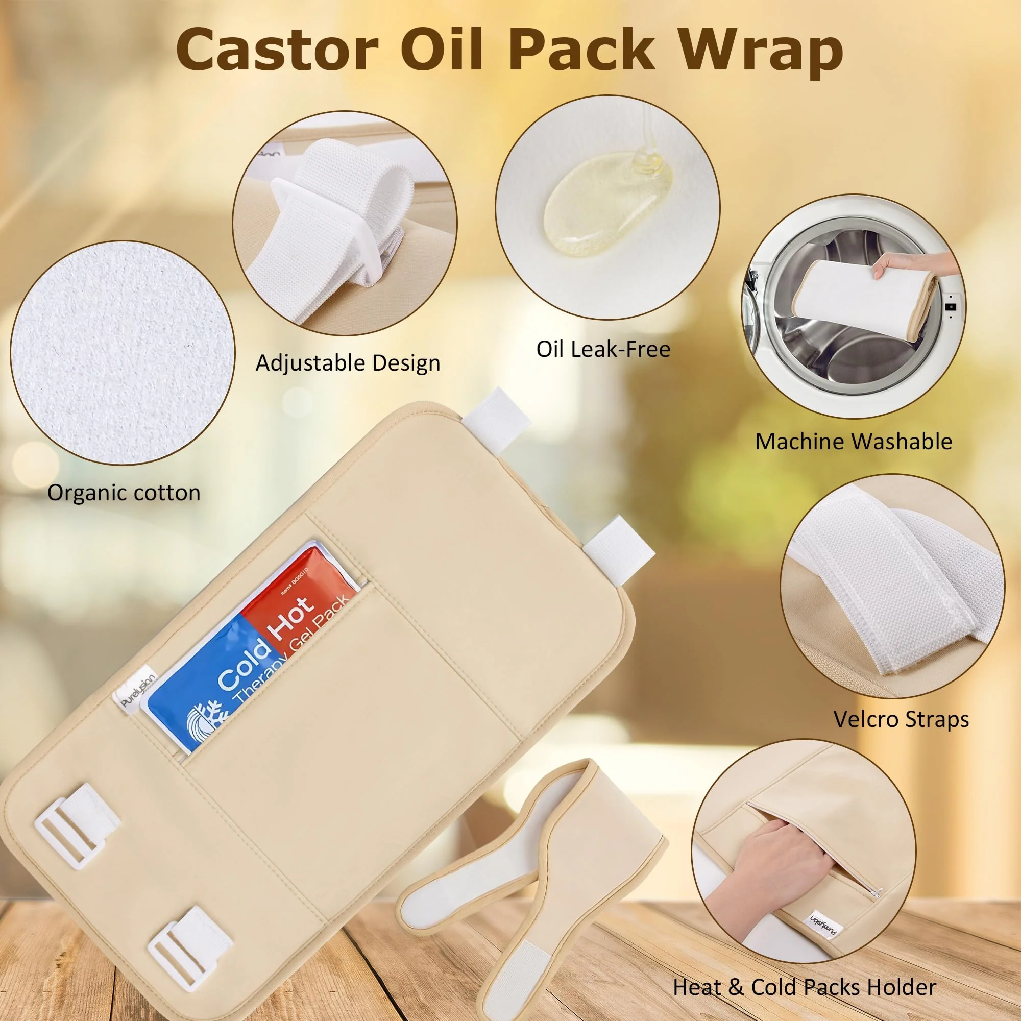 Purelysian Beauty Castor Oil Pack Wrap Organic Cotton, 7 Pcs Caster Oil Pack Kit for Stomach and Liver Detox Pack Kit (8fl.oz/237ml) - Image 5